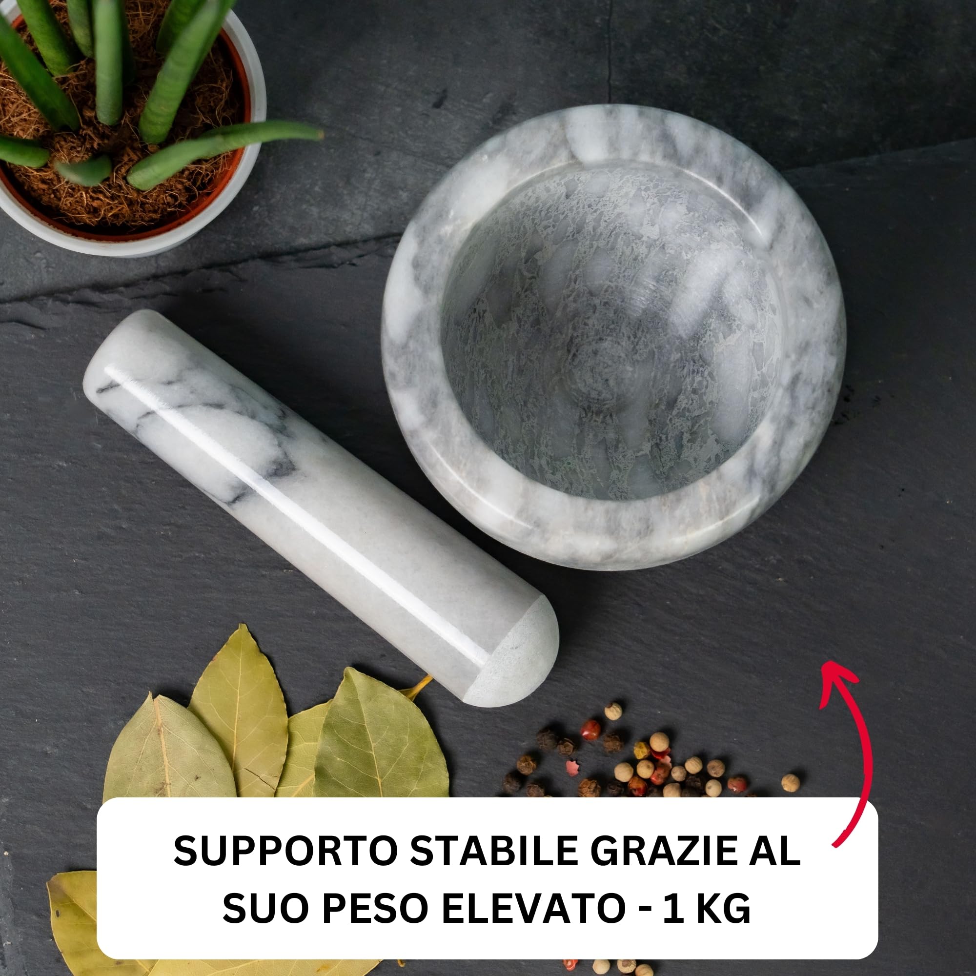 Westmark Mortaio con pestello in marmo, alto, diametro interno: ca. 7,5 cm, Gourmet, bianco/grigio, 69592260