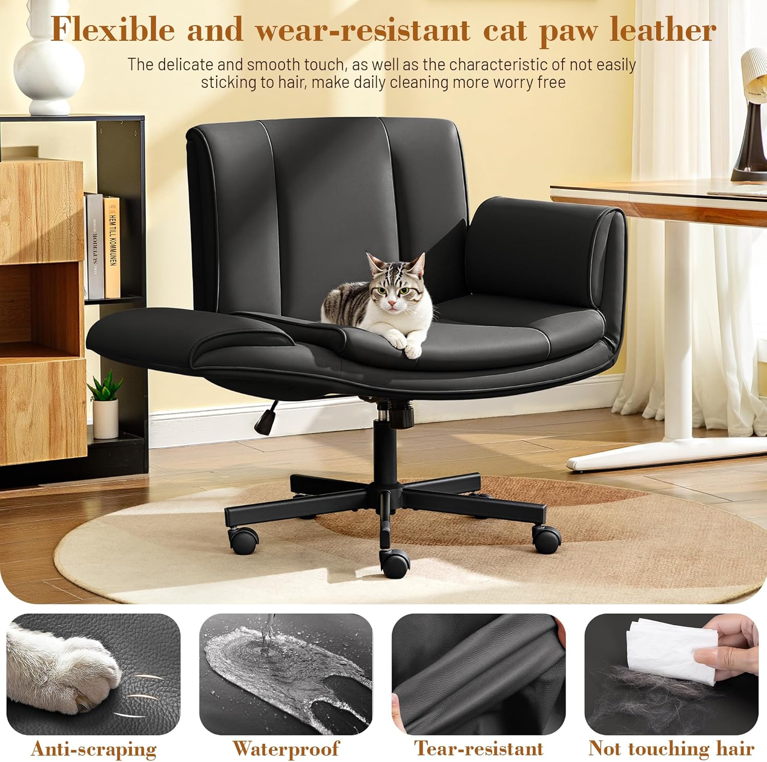 Woman playing ukulele in the chair.