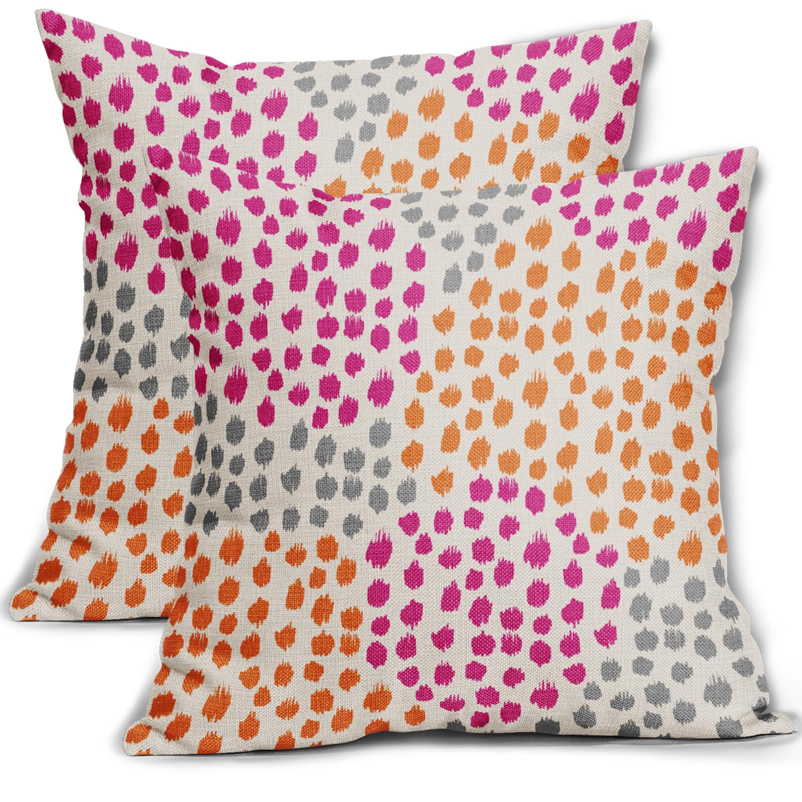 Pink Orange Grey Throw Pillow Covers 16x16 Set of 2 Hot Pink Preppy Room Decor Pillows Trendy 70s Colored Dot Decorative Print Outdoor Pillowcase