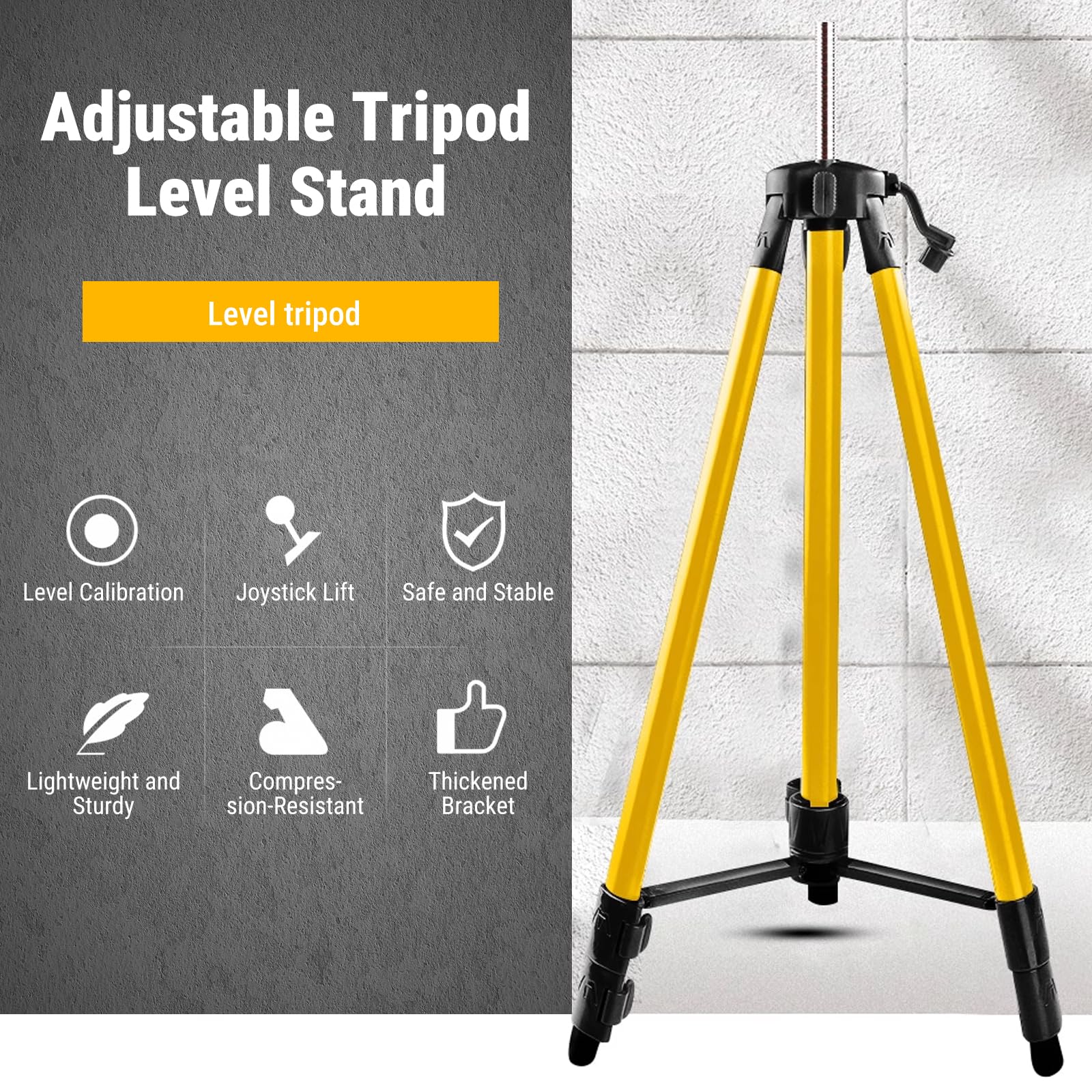 Trépied pour Niveau Laser, Support Réglable en Trois Sections, Trépieds Télescopique, 38 à 100cm de Hauteur, Filetage 5/8" pour les Appareils de Nivellement