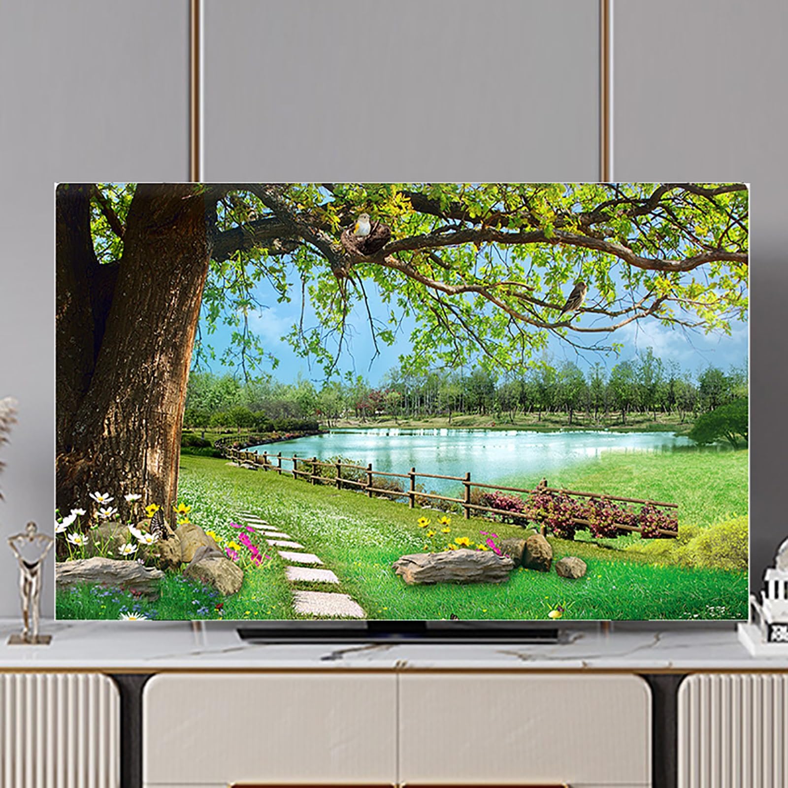 32-80 Inches Indoor Universal TV Cover, Dustproof TV Screen Protector Dust Proof Cover, Painting Pattern Television Cover, Indoor Display Cover TV Dust Cover(Color3,65inch)