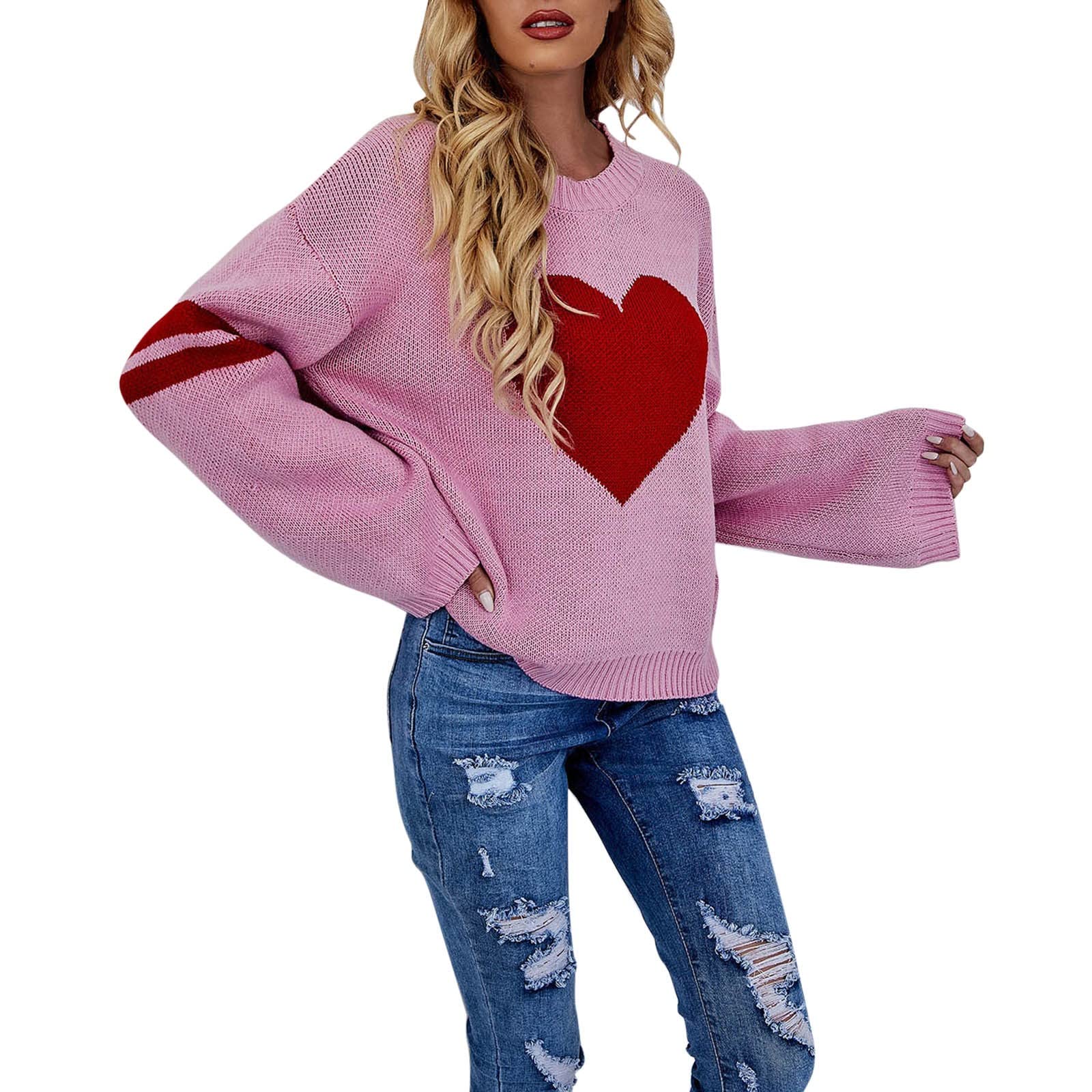 Maglione da donna con scollo rotondo, a maniche lunghe, lavorato a maglia