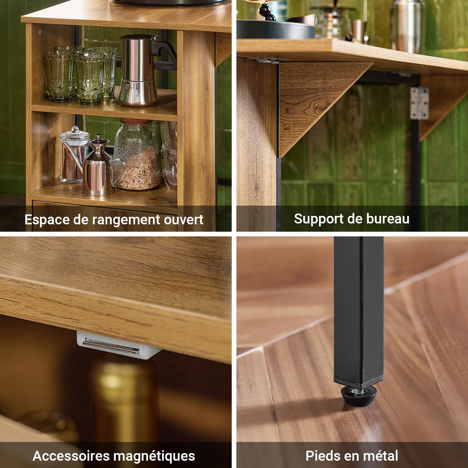 SoBuy Table Haute de Cuisine avec Plateau Extensible – Mange Debout pour Petits Espaces, Table de Salle à Manger Moderne, Bar pour Cuisine, Salon ou Bar à Café 120 × 45/63 × 95cm, FWT98-PF
