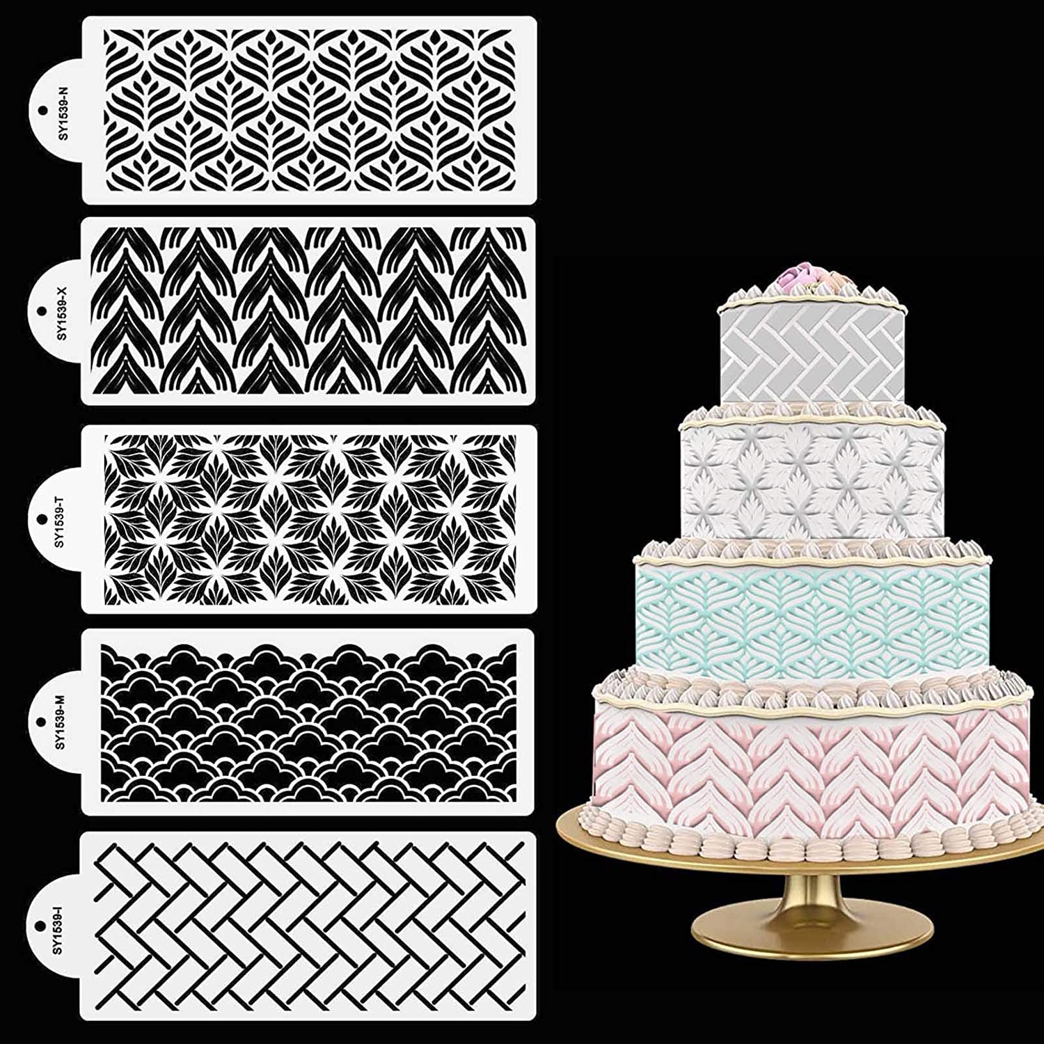 Ivanas 5 Pieces Cupcake Stencil Cake Side Decorating Templates Powdered |  Desertcart Seychelles, image size:1500x1500
