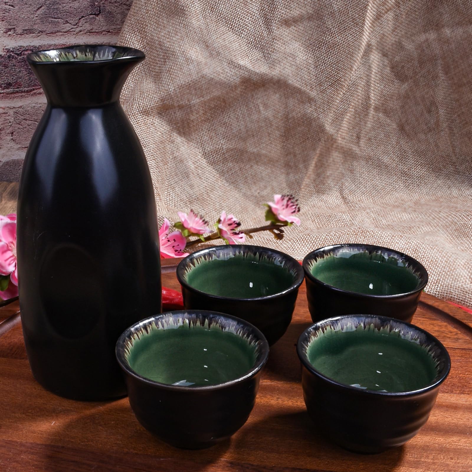 Amazon.com | Japanese Sake Set of 5, 300ml Ceramic Sake Bottle