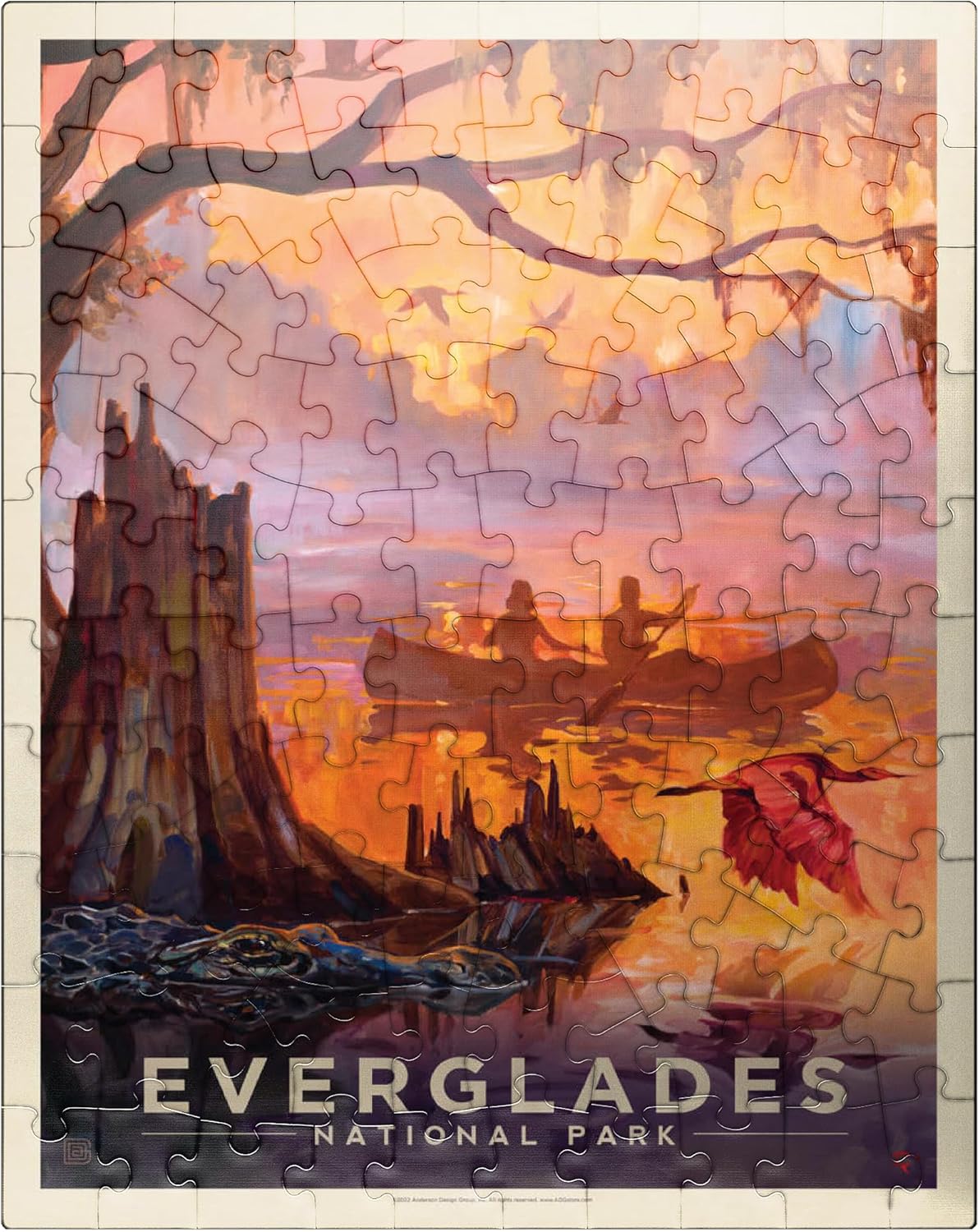 MyPuzzle Everglades National Park: Silent Splendor, Vintage Poster - Premium 100 Piece Jigsaw Puzzle for Adults