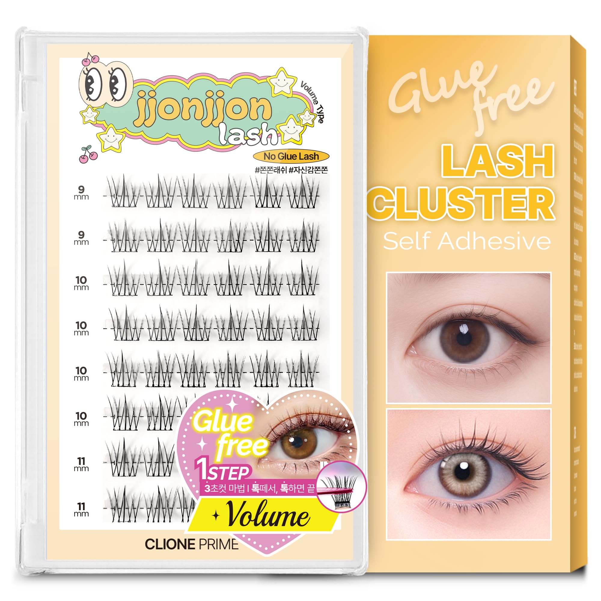 CLIONE PRIME Korean Self Adhesive Lash Clusters Volume Look No Glue Press On Pre Bond Lash Clusters Fluffy Self Adhesive False Eyelashes No Glue