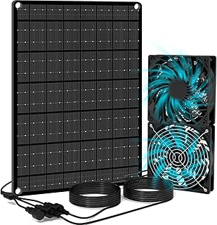 Solar Powered Exhaust Fan Kit, High Conversion Rate Powerful Cooling & Ventilation Dual 5.5" Solar Powered Fan, Solar Fan for Shed, Chicken Coop, Doghouses, Greenhouse, IP65 Waterproof