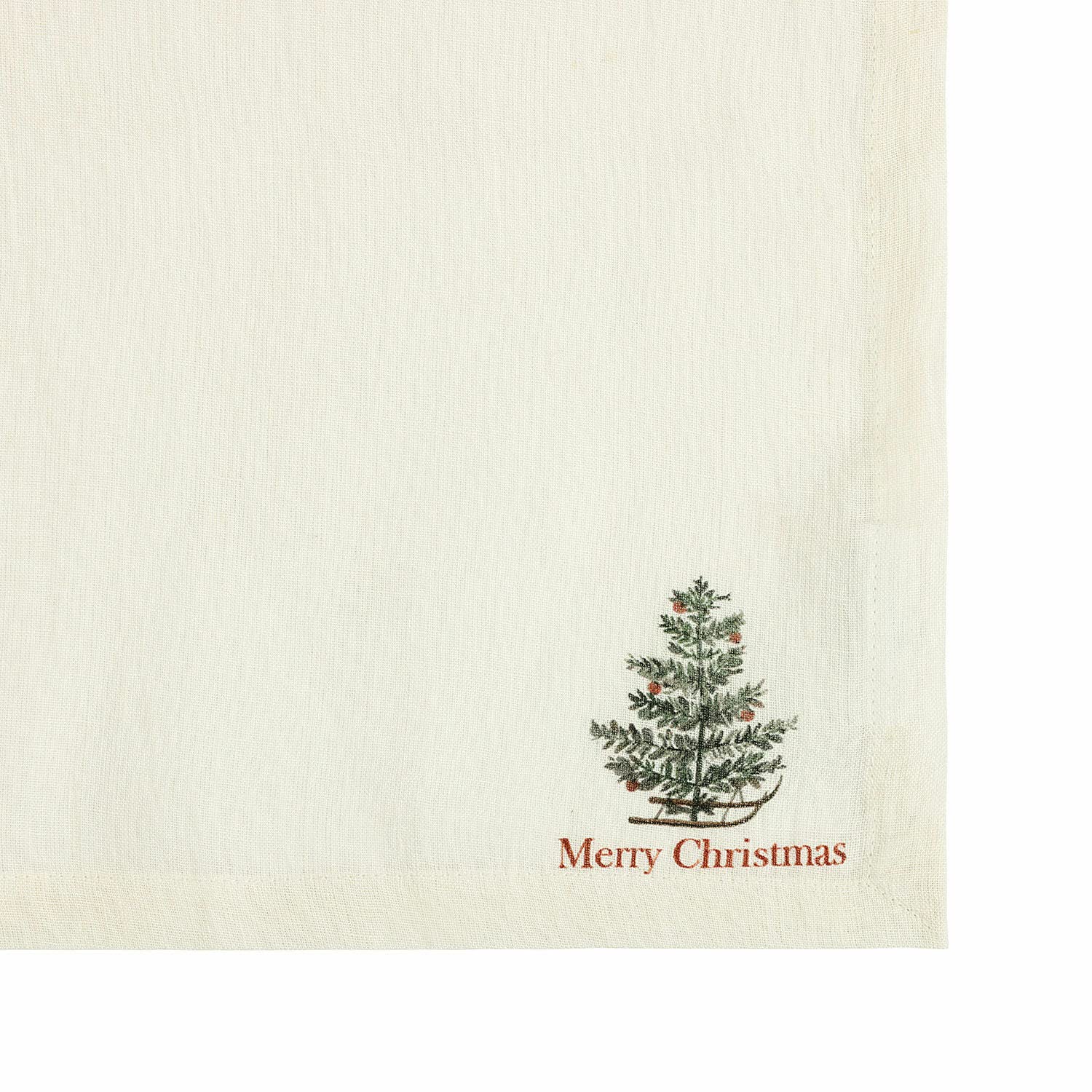 LOBERON Serviette 4er Set Merry & Bright, Dekorative Weihnachtsmotive, Festliche Tischdekoration, Weihnachtsdeko, Weihnachtliche Textilien, Leinen, weiß/rot