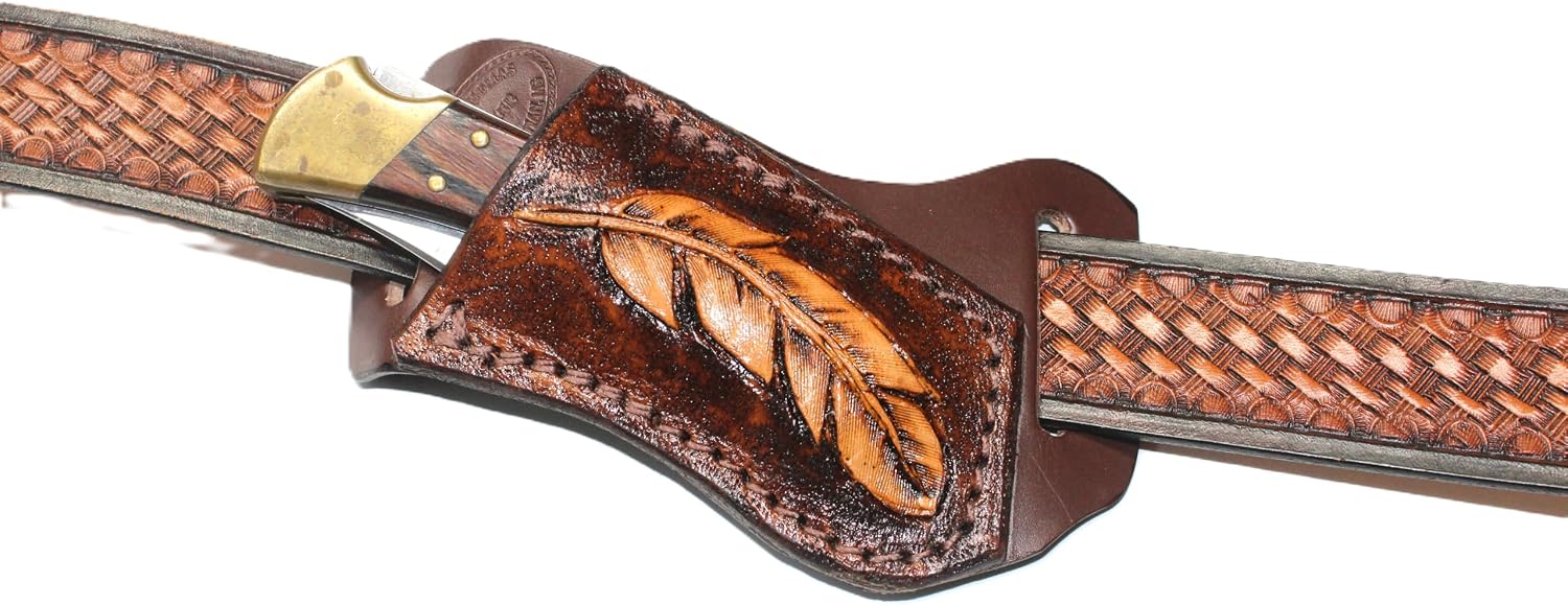Leather Right Hand Cross Draw Sheath. for a Pocket Knife.