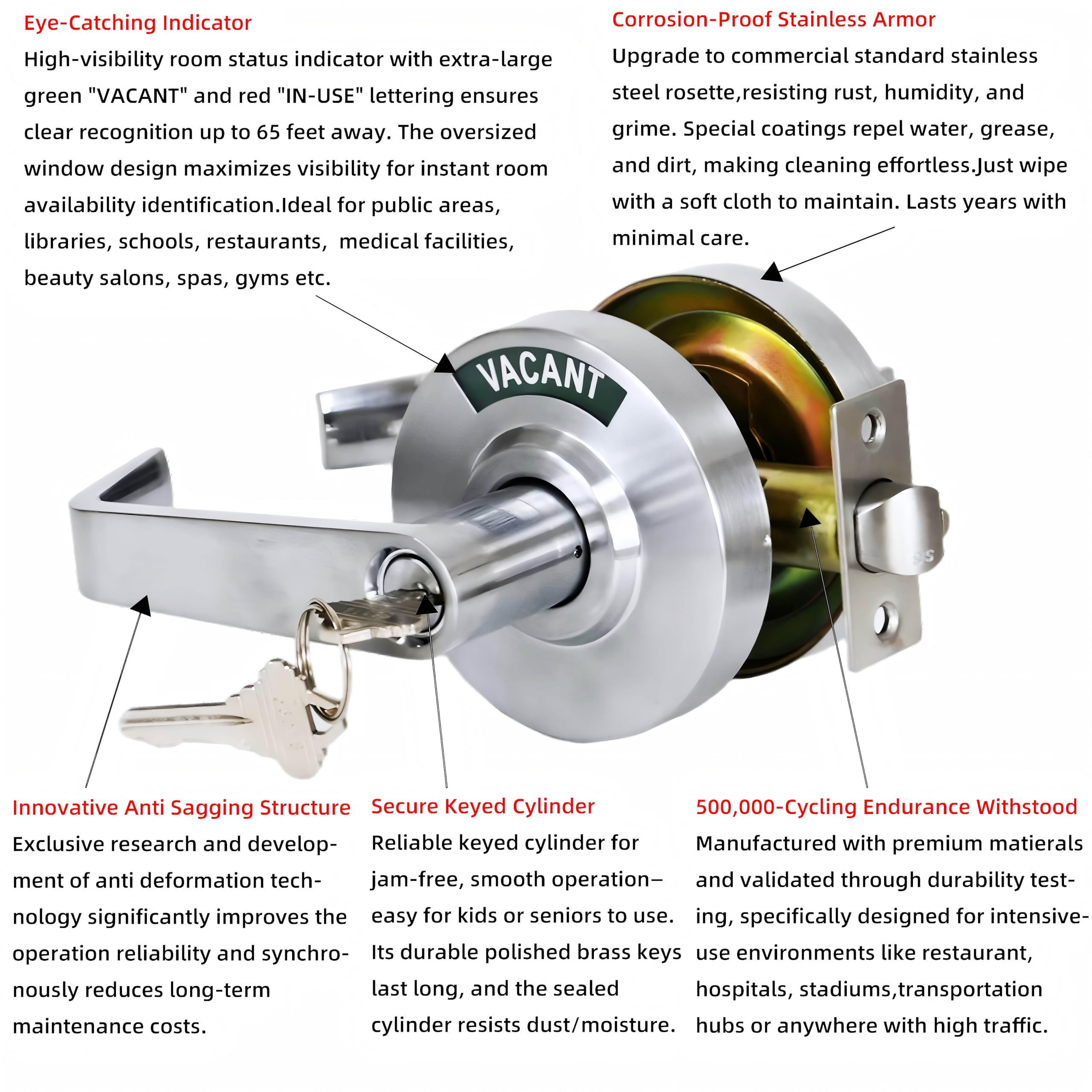 Silver Indicator Door Handle - Privacy Lock for Commercial Use -3 Silver Indicator Door Handle - Privacy Lock for Commercial Use -3