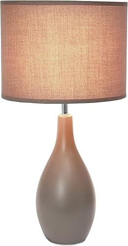 Miniatura 3 de Simple Designs LT2002-GRY Lámpara de escritorio de mesa de cerámica con base ovalada de bolos con pantalla de tela a juego, gris