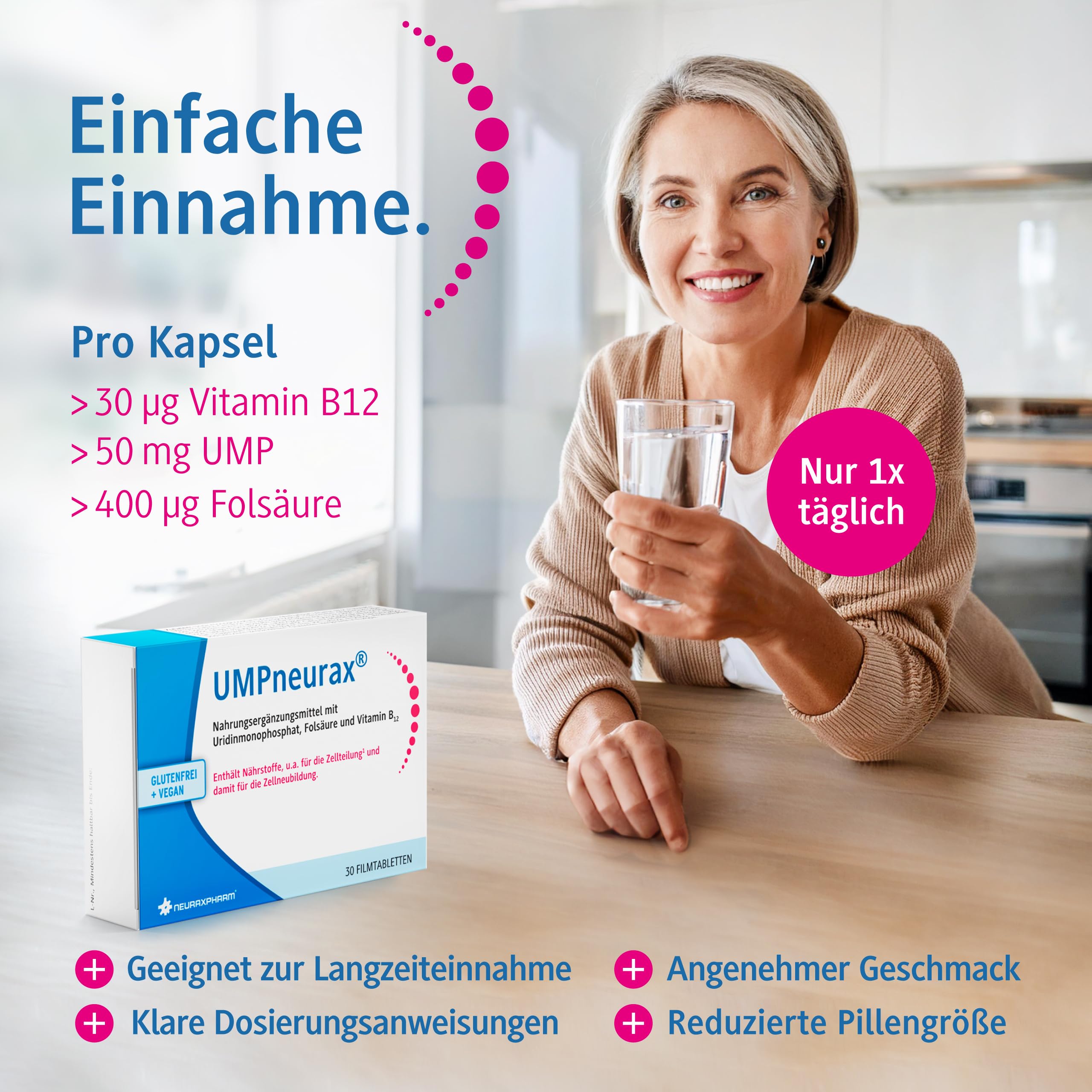 Nahrungsergänzungsmittel mit Uridinmonophosphat, Folsäure und Vitamin B12 | wertvolle Vitamine für Zellteilung & Zellneubildung | vegan & glutenfrei | 180 Filmtabletten