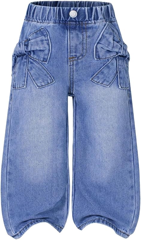 Toddler Girl's Bow Wide Leg Jeans Elastic High Waisted Denim Pants