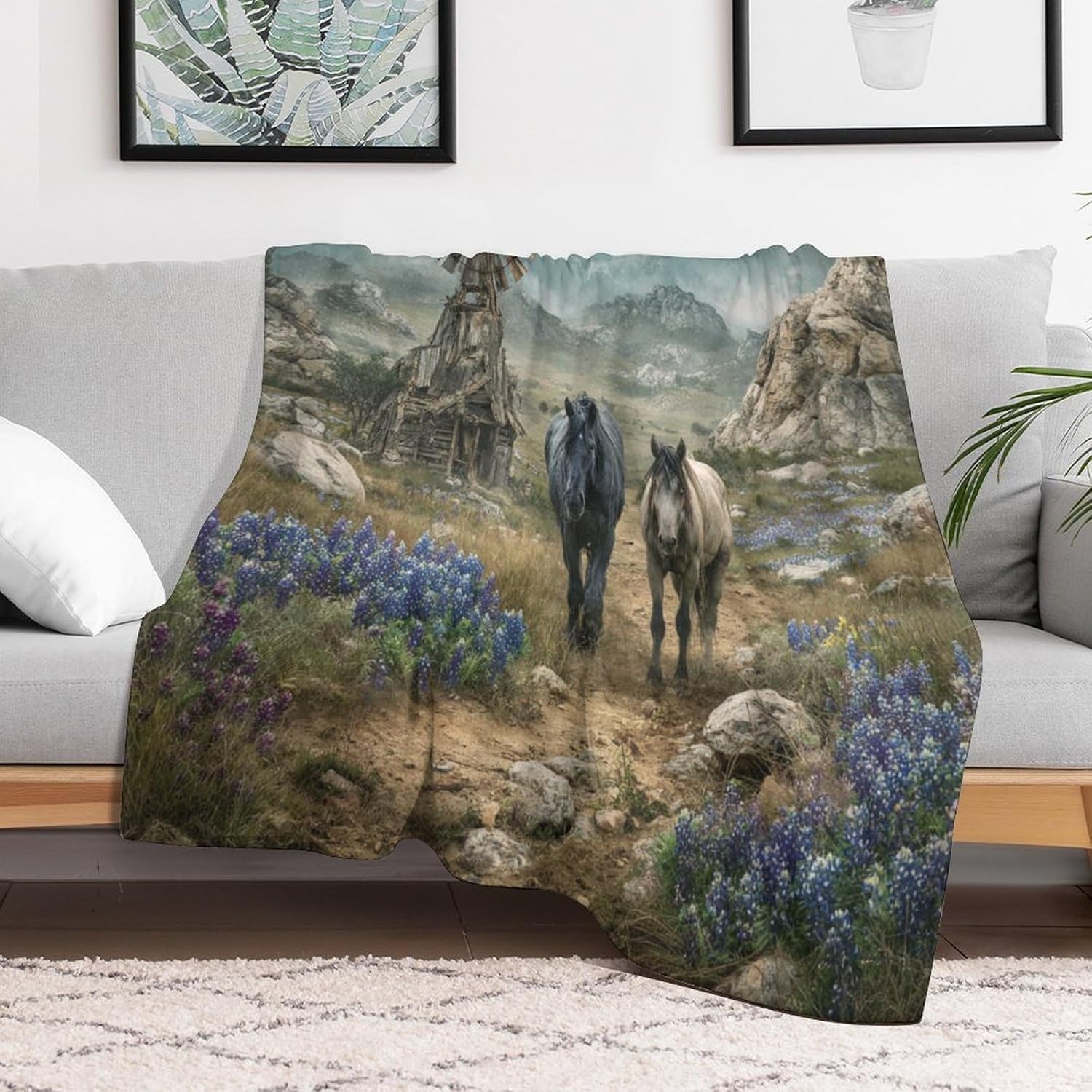 Vintage Beautiful Horse Blanket, Throw Blanket for Flannel Blankets Lightweight Cozy for Bed Couch Sofa 60"x50"
