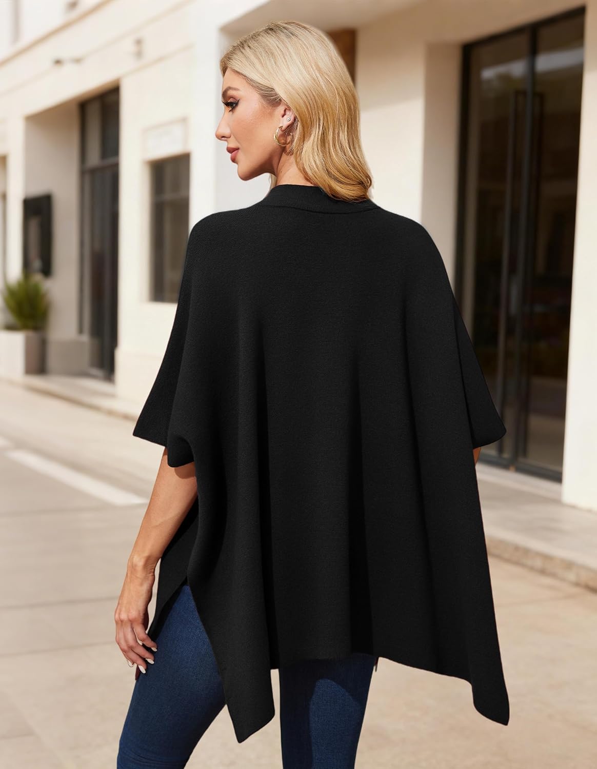 PULI Women's Elegant Open Front Shawl Wraps Button Closure Poncho Sweater Travel Cardigan - Image 5