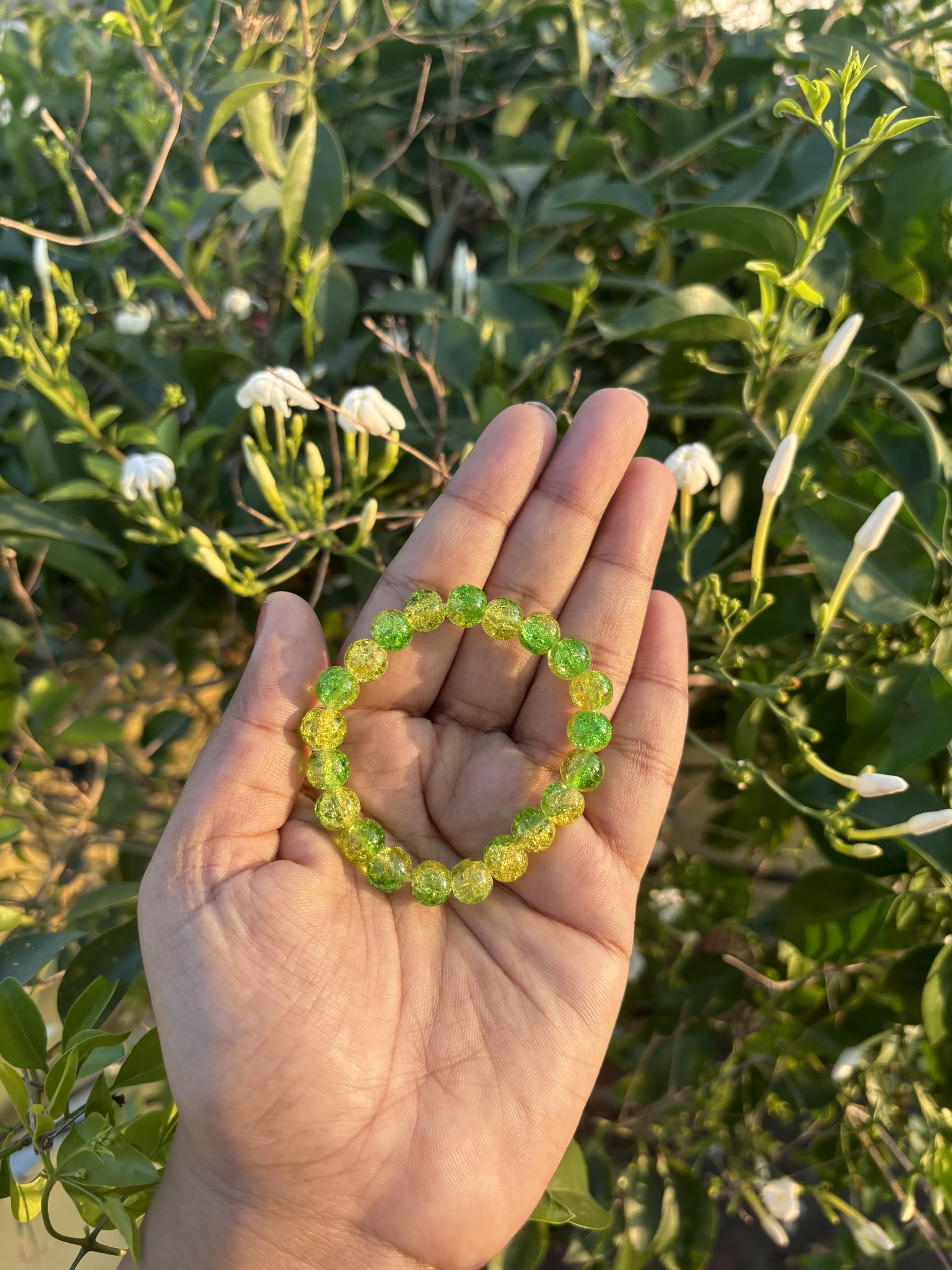 Lime Yellow Glass Bead with Crackled Crystal Bracelet Combo of 2