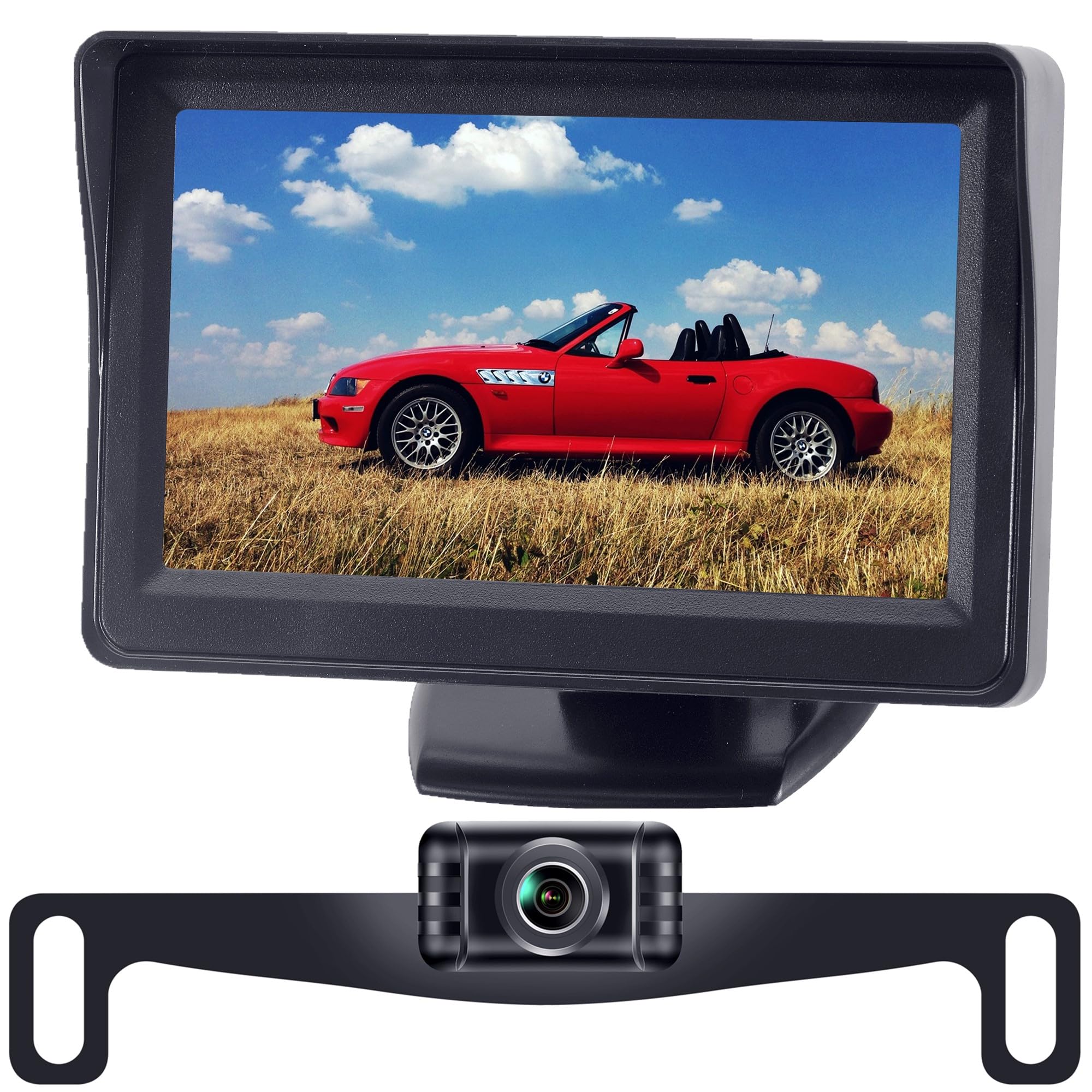 YIMUBackup Camera System with License Plate Backup Reverse Camera, Easy Installation, Plug & Play, DIY Guide Lines, 150° Wide Angle, Night Vision, IP69K Waterproof, Optional Dual Bracket K4332