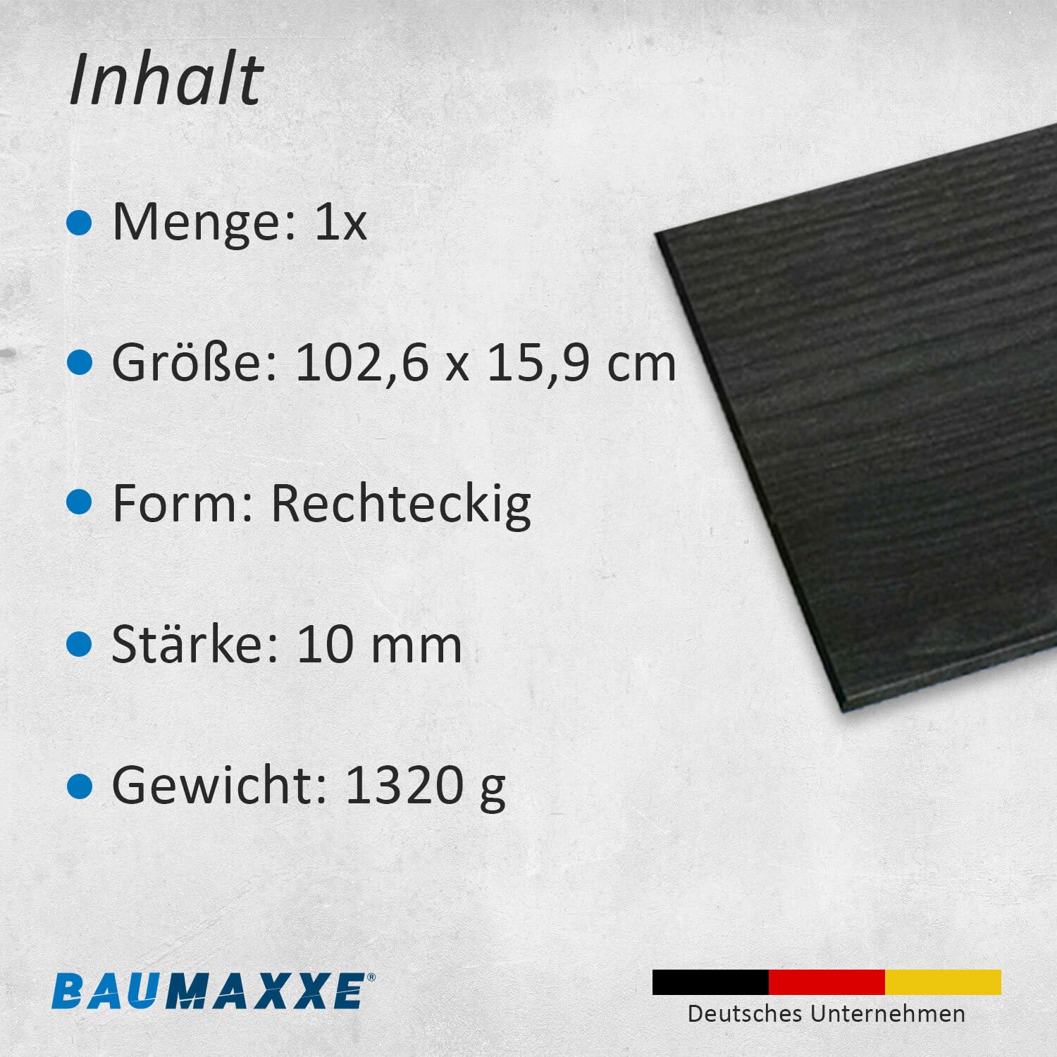 Abdeckplatte passend für Trones I 102,6 x 15,9 cm I rechteckig I Stärke: 10 mm I schwarz Ash I MDF Platte Melaminbeschichtung beidseitig I DIY-Projekte I bm358