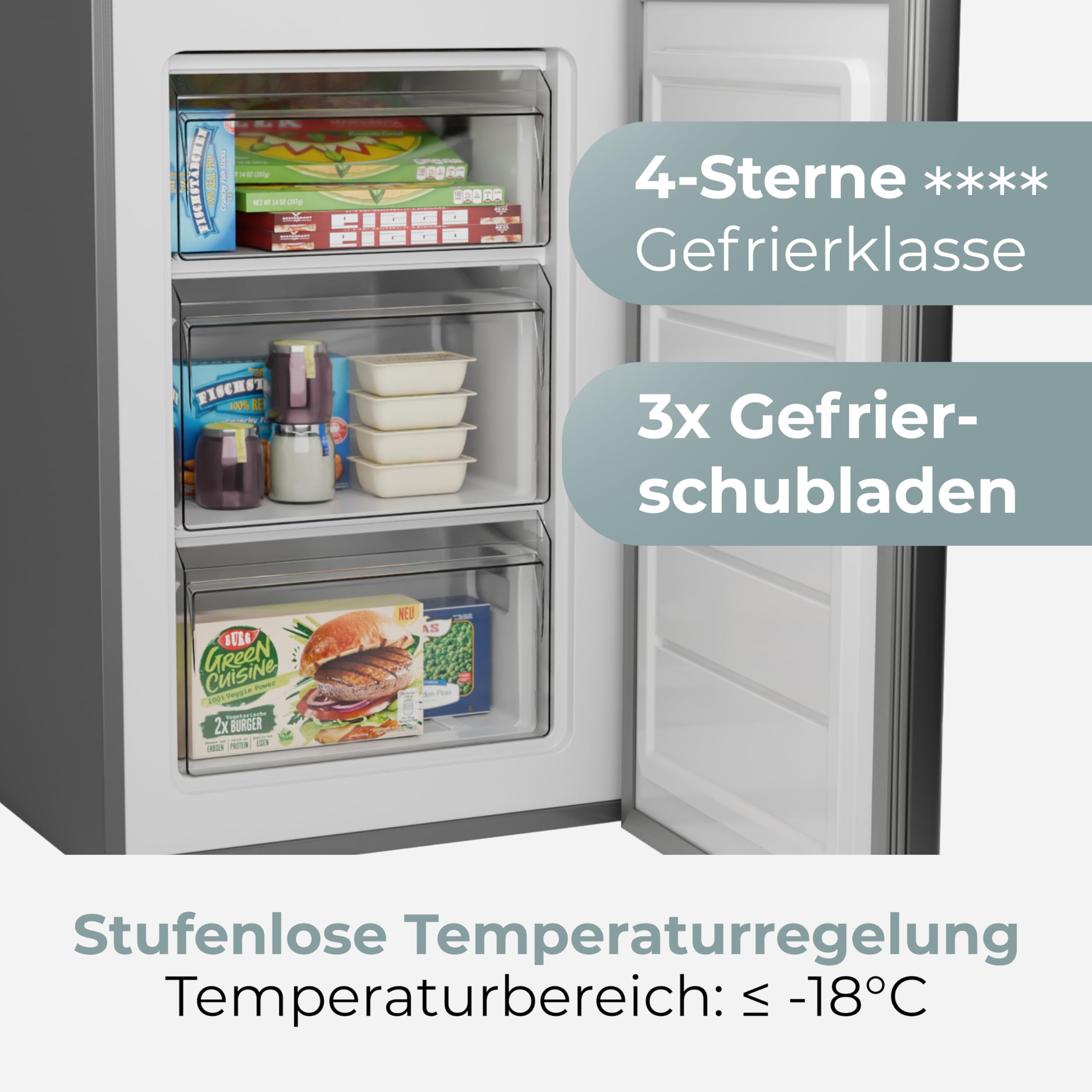 Clatronic® Gefrierschrank klein | Energieklasse C | 85cm | Tiefkühlschrank | leise 40dB | 3 Schubladen | Türanschlag wechselbar | bis zu -18°C | 87L Freezer | kleiner Gefrierschrank GS 102 inox