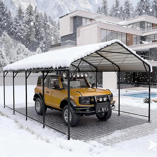 LEVELEVE 12x20 FT Heavy-Duty Metal Carport, Galvanized Steel Car Canopy with Reinforced Base Frame, Outdoor Shelter for Cars, Trucks, Boats, Tractors & RV