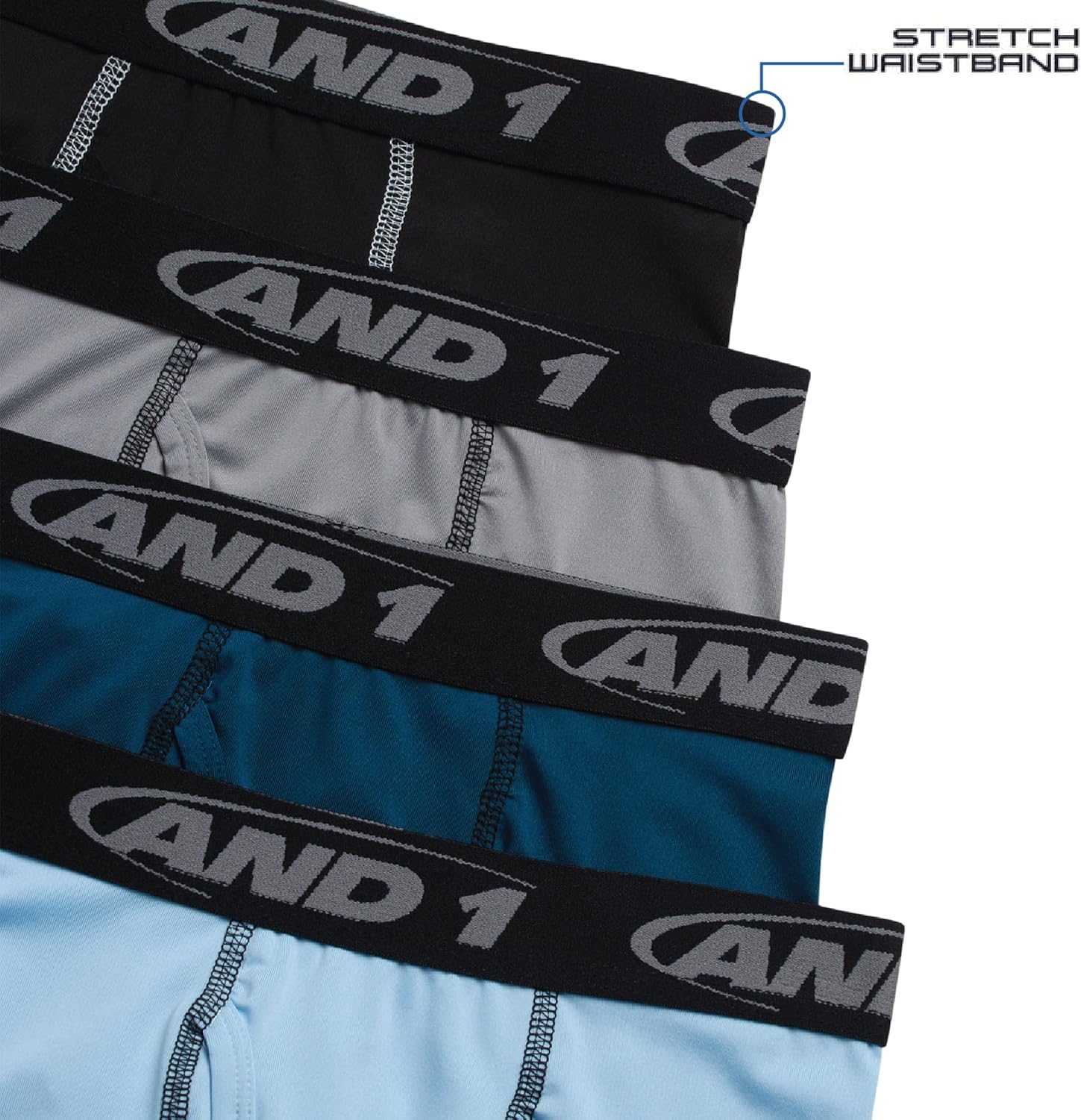AND1 Boys Boxer Briefs - 4 Pack Performance Long Leg Boys Underwear Boxers with Functional Fly Pouch, 6" Inseam (Size: 6-18) - Image 5
