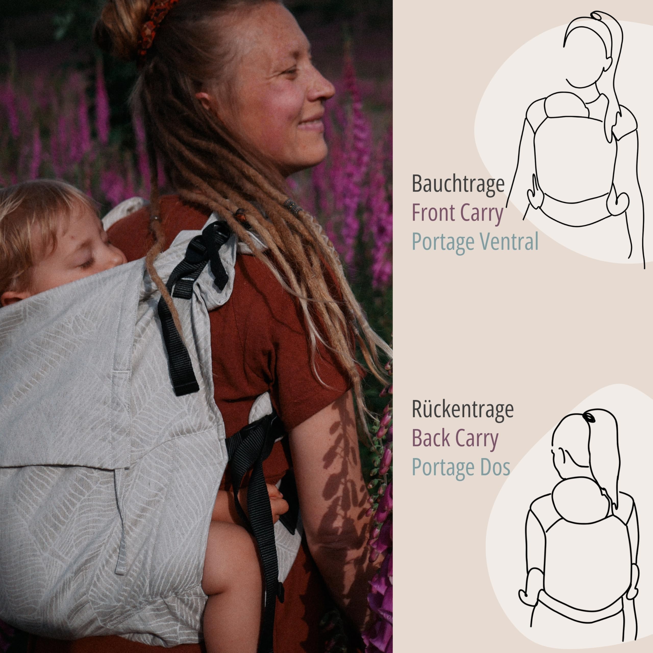 Hoppediz Buckle Toddler Preschooler Kleinkindtrage, Djerba | Ergonomische Vollschnallentrage mit gepolsterten H-Trägern – mitwachsend 9–25 kg, inkl. Anleitung