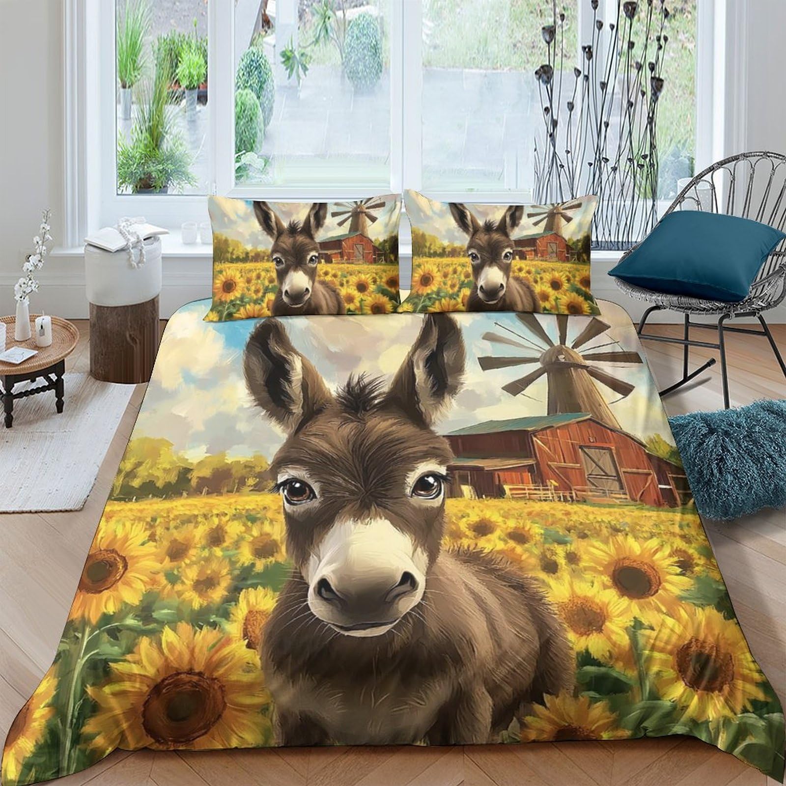 Ctjqhvkz Style-8 3D Printed Donkey Sunflower Fitted Sheet Microfiber Soft Farmhouse Animal Bed Cover For Bedroom Decor, Dorm Mattress Protection Single（135X200cm）