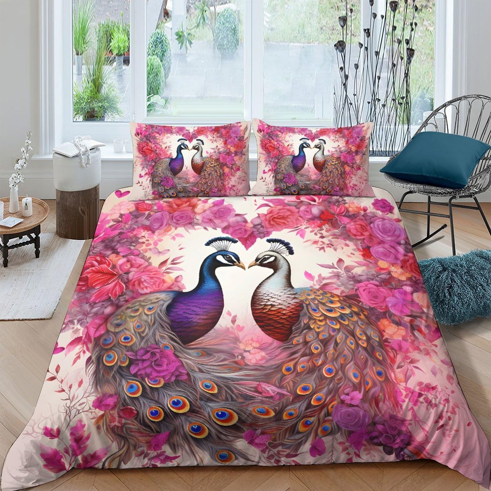 Ctjqhvkz Style-4 3D Printed Romantic Peacock Fitted Sheet Microfiber Soft Floral Bed Cover For Bedroom Guest Room Decor Easy Care Single（135X200cm）