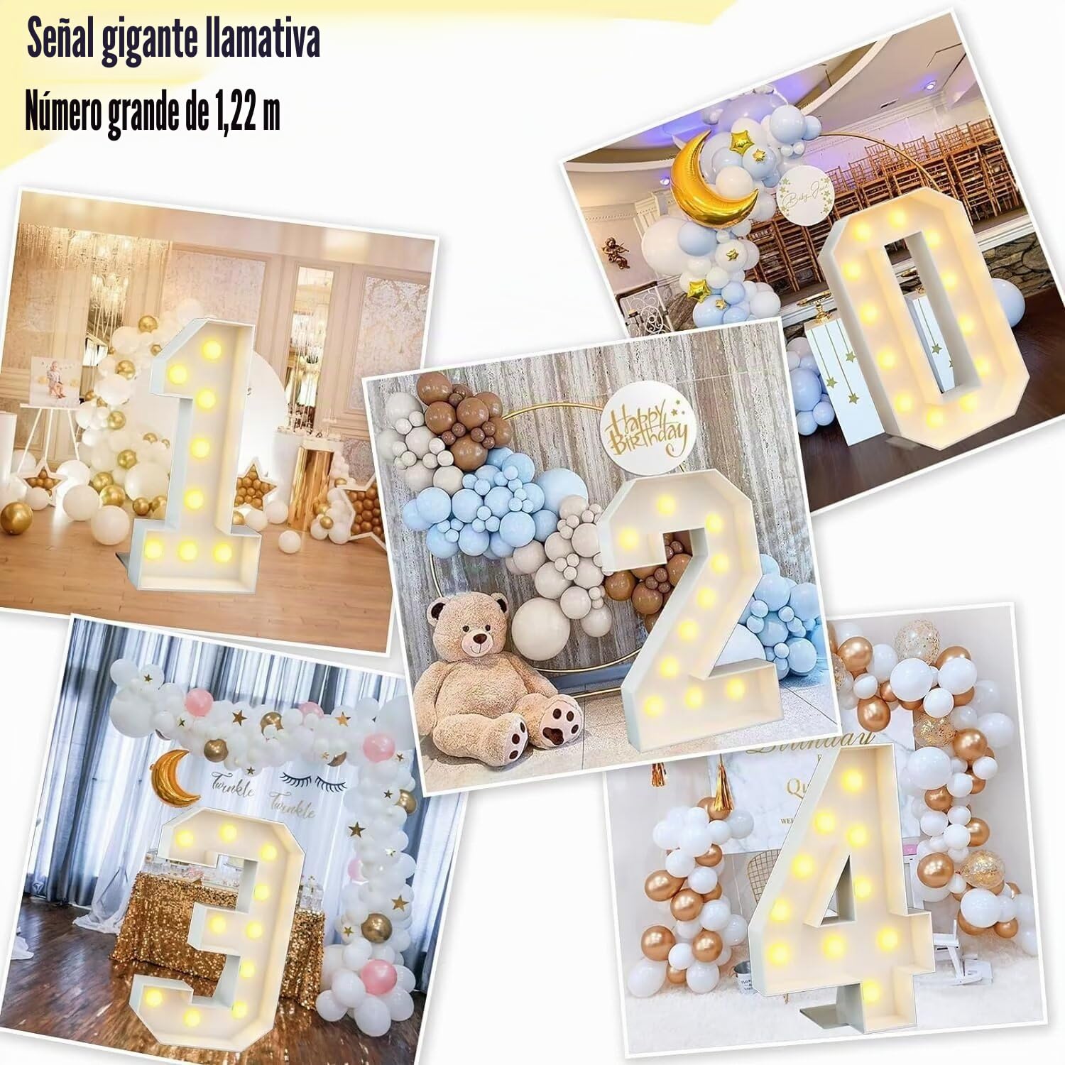 Números de marquesina de 2 pies,(60CM),números gigantes iluminados para fiestas, números grandes con luces, número grande con luz LED, decoraciones de fiesta de cumpleaños,números de cartón