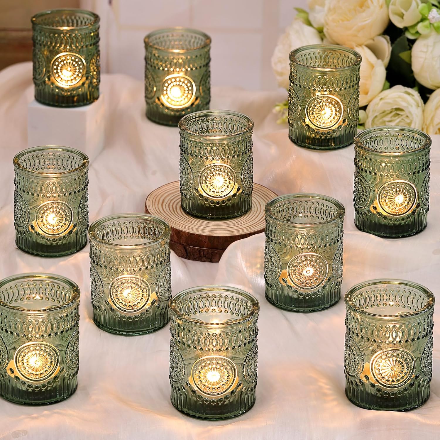 DARJEN Green Votive Candle Holders Set of 36 Glass Candle
