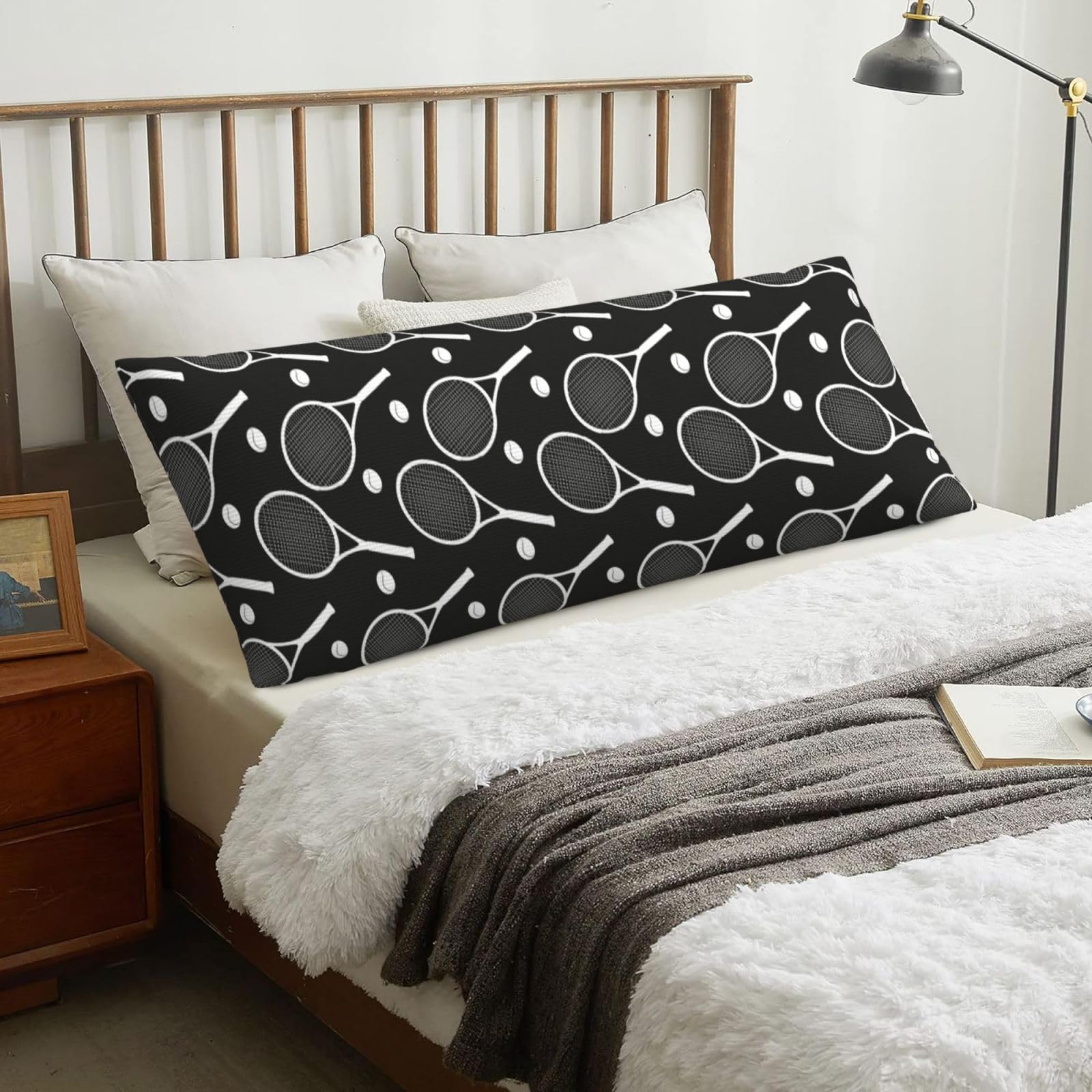 Tennis Pattern Sports Pattern, Body Pillow Cover with Zipper,Long Body Pillowcase 20 x 60 in