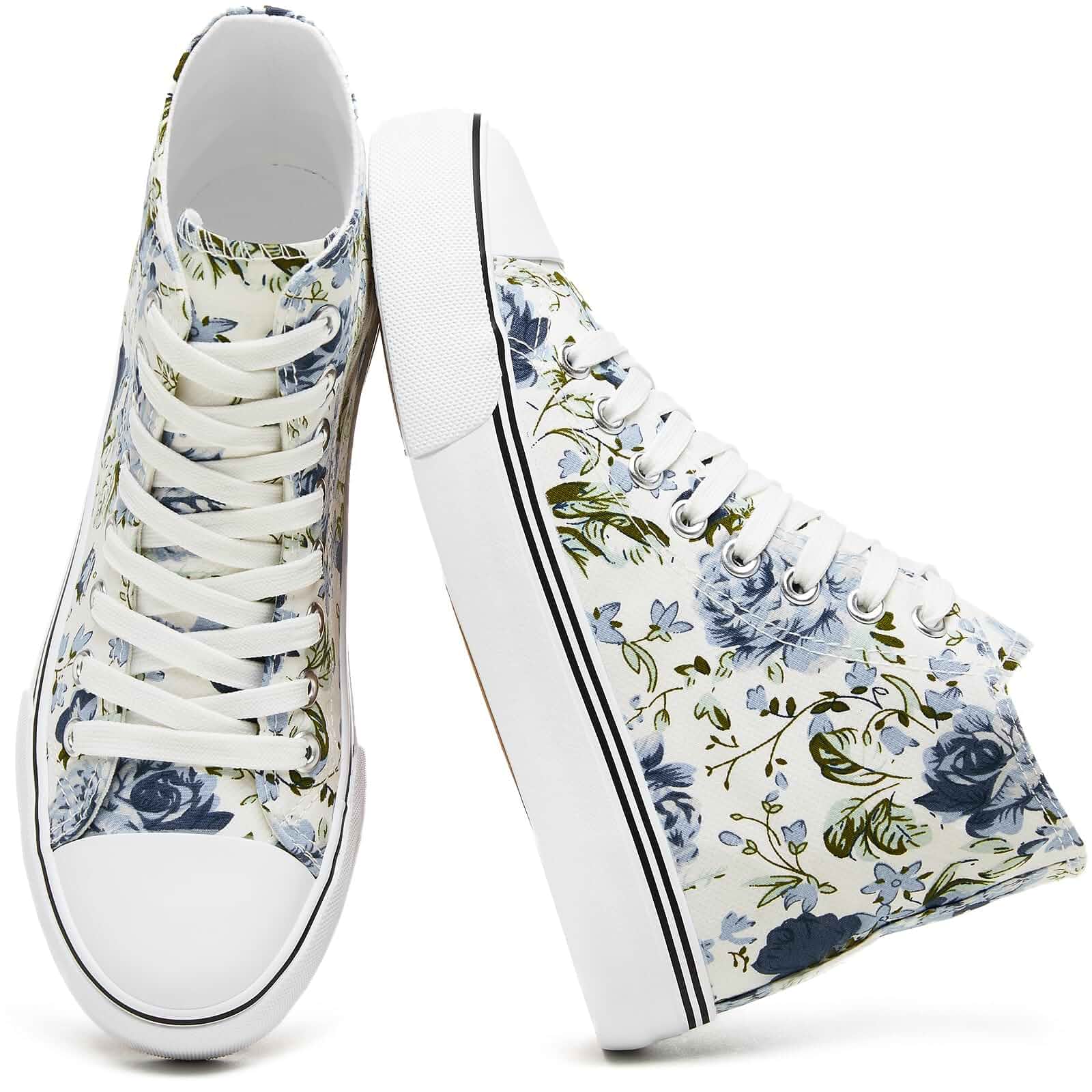 yageyan Womens High Top Canvas Sneakers Fashion White Shoes for Women Comfortable classic casual lace up slip on breathable tennis shoes
