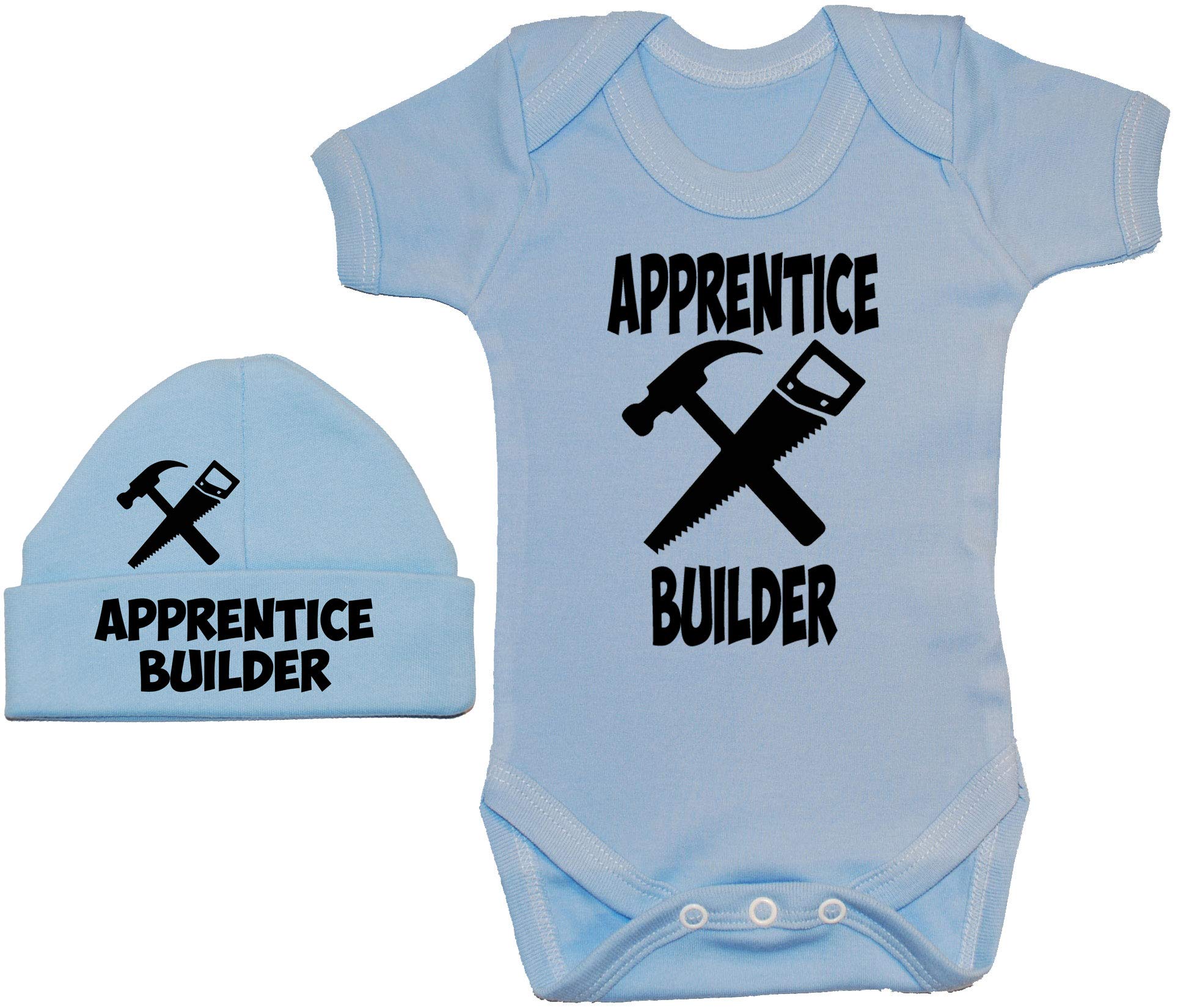 Acce Products Apprentice Builder Baby Bodysuit/Romper & Beanie Hat - 6-12 Months - Blue