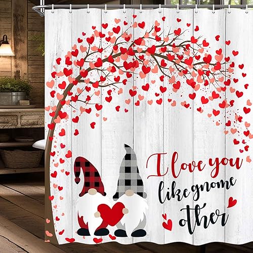 MERCHR Cortina de ducha romántica de San Valentín, juego de cortinas de ducha de tela rústica para casa de campo, 71 x 71 pulgadas