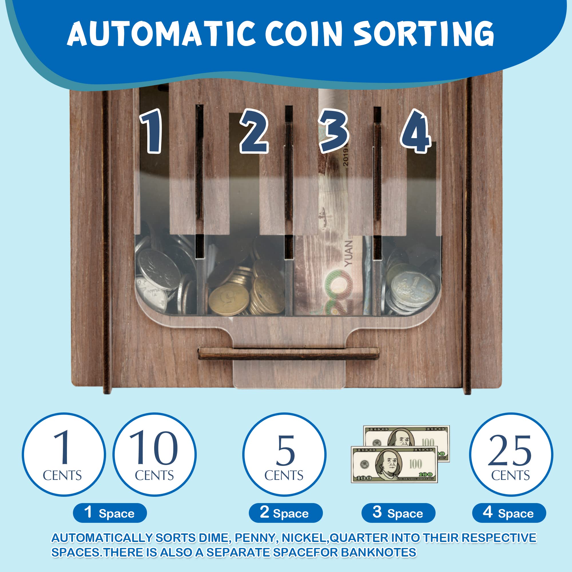 Amazon.com: SPEARX 自動排序存錢罐適合男孩女孩- 透明硬幣存錢罐- 硬幣分類器存錢罐適合兒童和成人- DIY 組裝套組兒童可以製作-