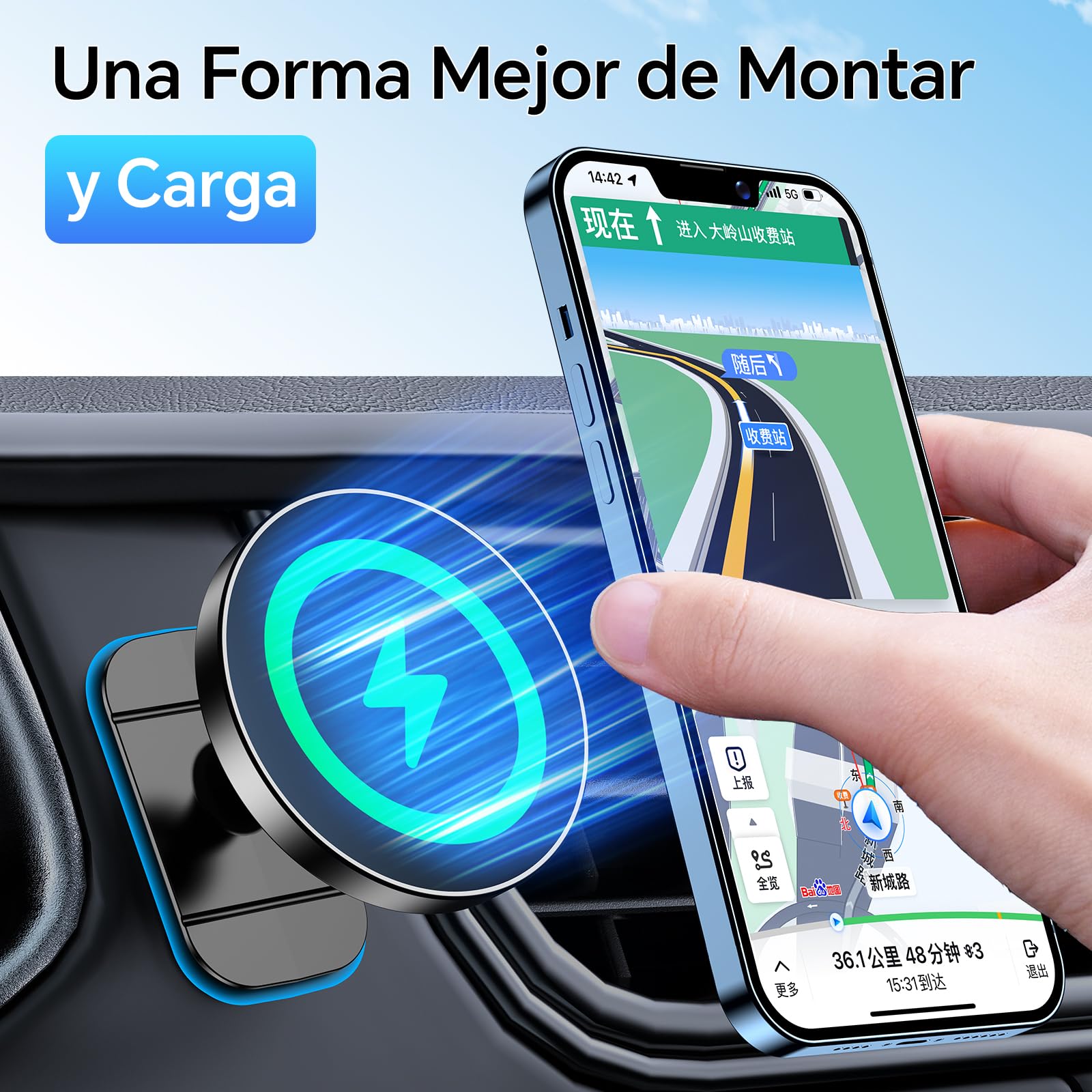 Coolpow Cargador Magsafe Coche Inalámbrico【15w Carga Rápida】 Cargador Inalambrico Coche【Salpicadero & Ventilación】 Soporte Movil Auto Magsafe Accesorios Coche para iPhone 17 Pro MAX 16 15 14 13 12