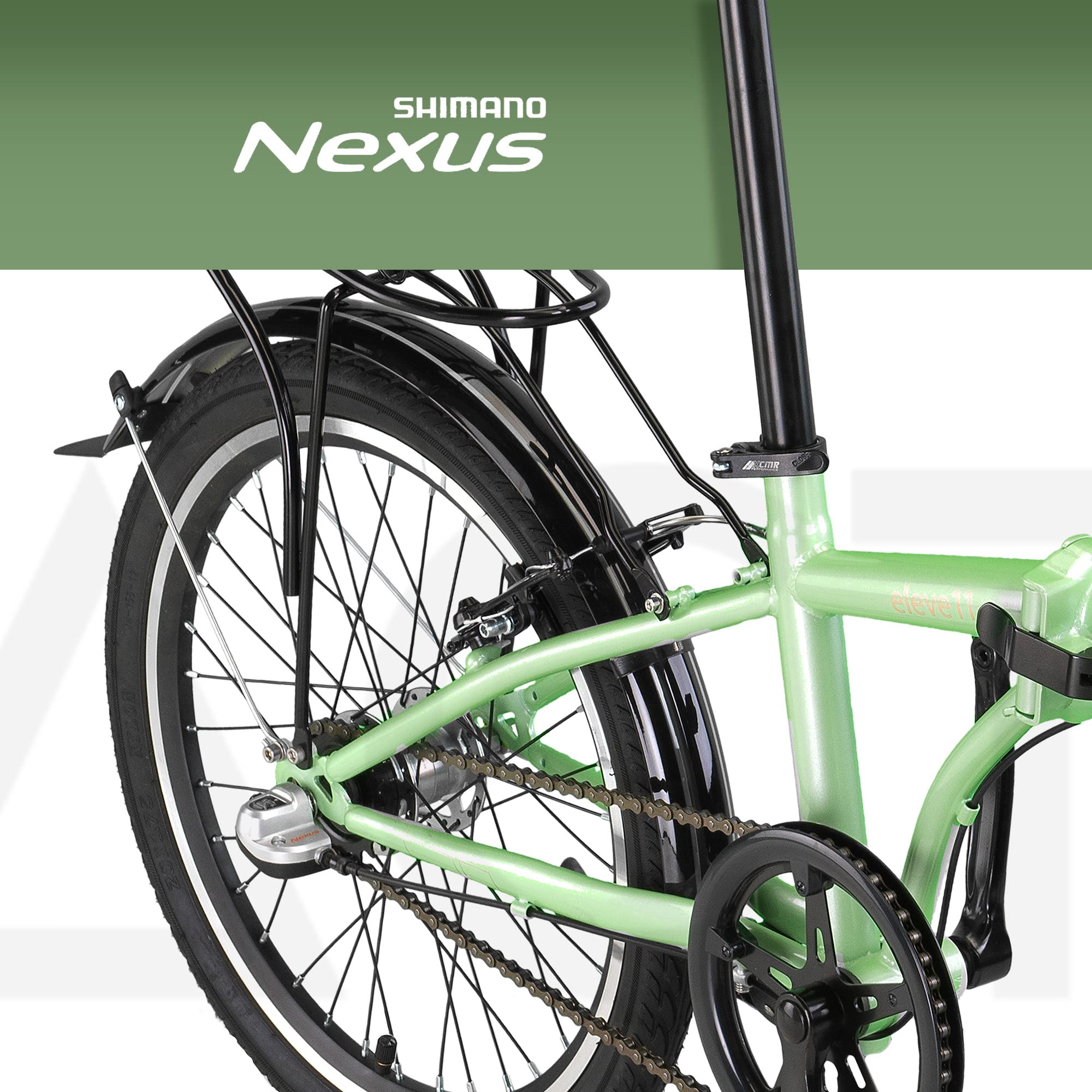 PACTO ELEVEN Bicicletta pieghevole di alta qualità 27 cm, telaio in acciaio, Nexus 3 velocità, bici da città pieghevole, facile da piegare in 10 secondi, bicicletta pieghevole a V-brake (menta)