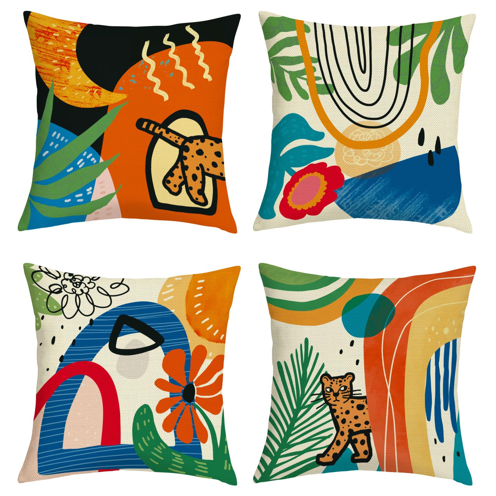 Federe per Cuscini Divano 50x50 set da 4 Boho Fiore Minimalista Federa Copri Cuscino Moderno Arte Foglia Boemo Federe Confezione Copricuscini Quadrati per Casa Divano