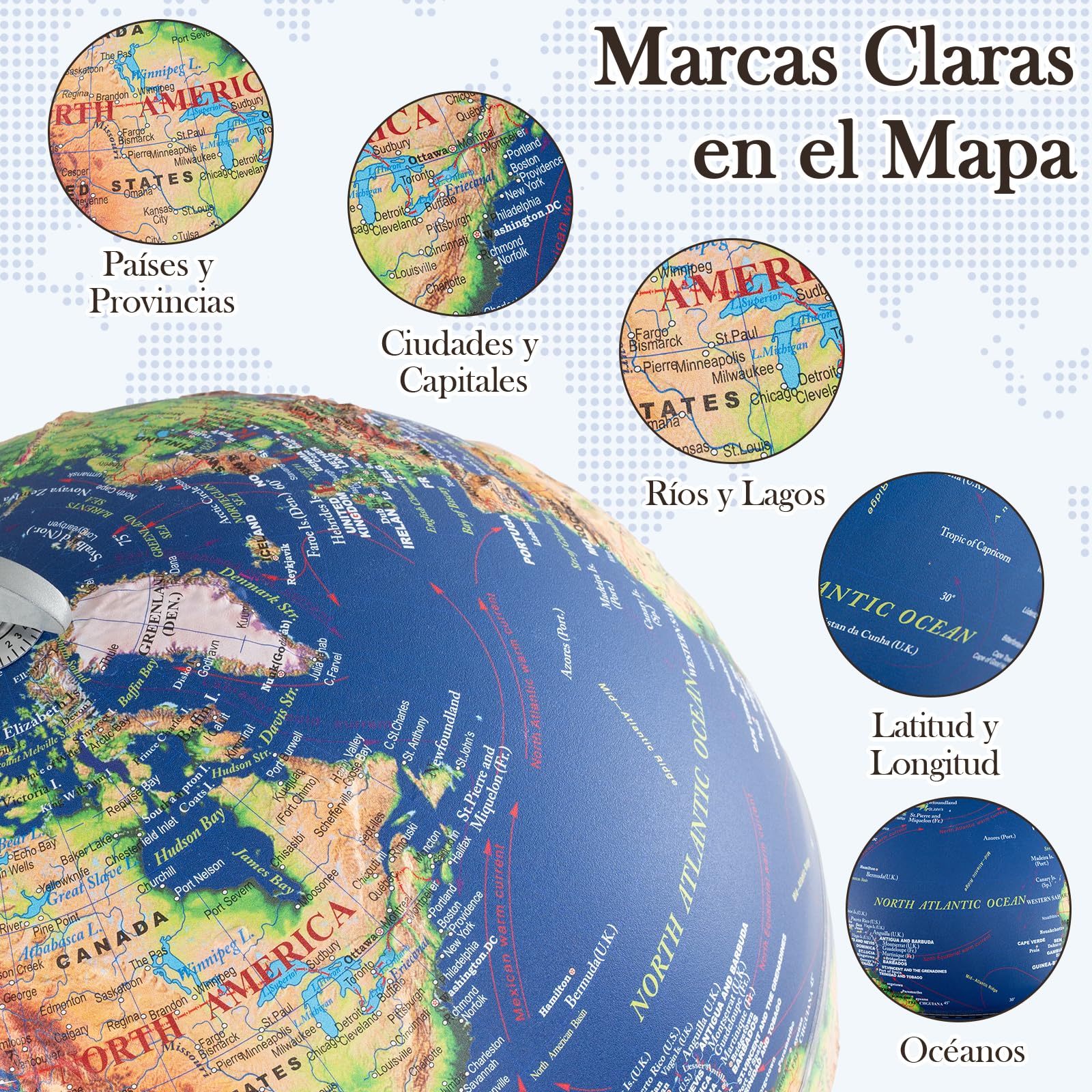 GIANTEX Globo Terráqueo Iluminado 30 cm, Mapa en Inglés, Bola del Mundo Giratoria con Base de Madera, Decoración Educativa, Globo Terrestre para Niños y Adolescentes
