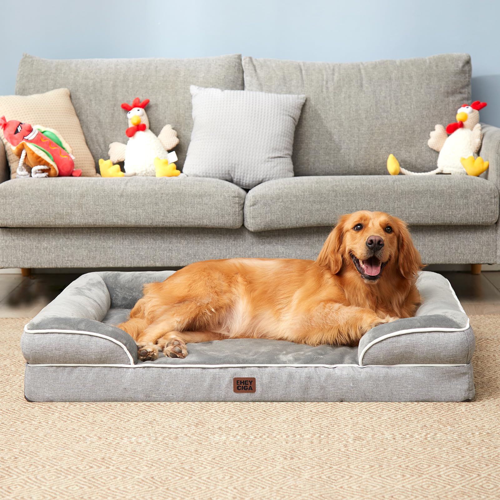 EHEYCIGA Dog Bed Cover Replacement for Large Dog Bed, Waterproof Washable Removable Cover for Orthopedic Memory Foam Dog Sofa, Non-Slip Bottom, Grey, Cover Only - image 8