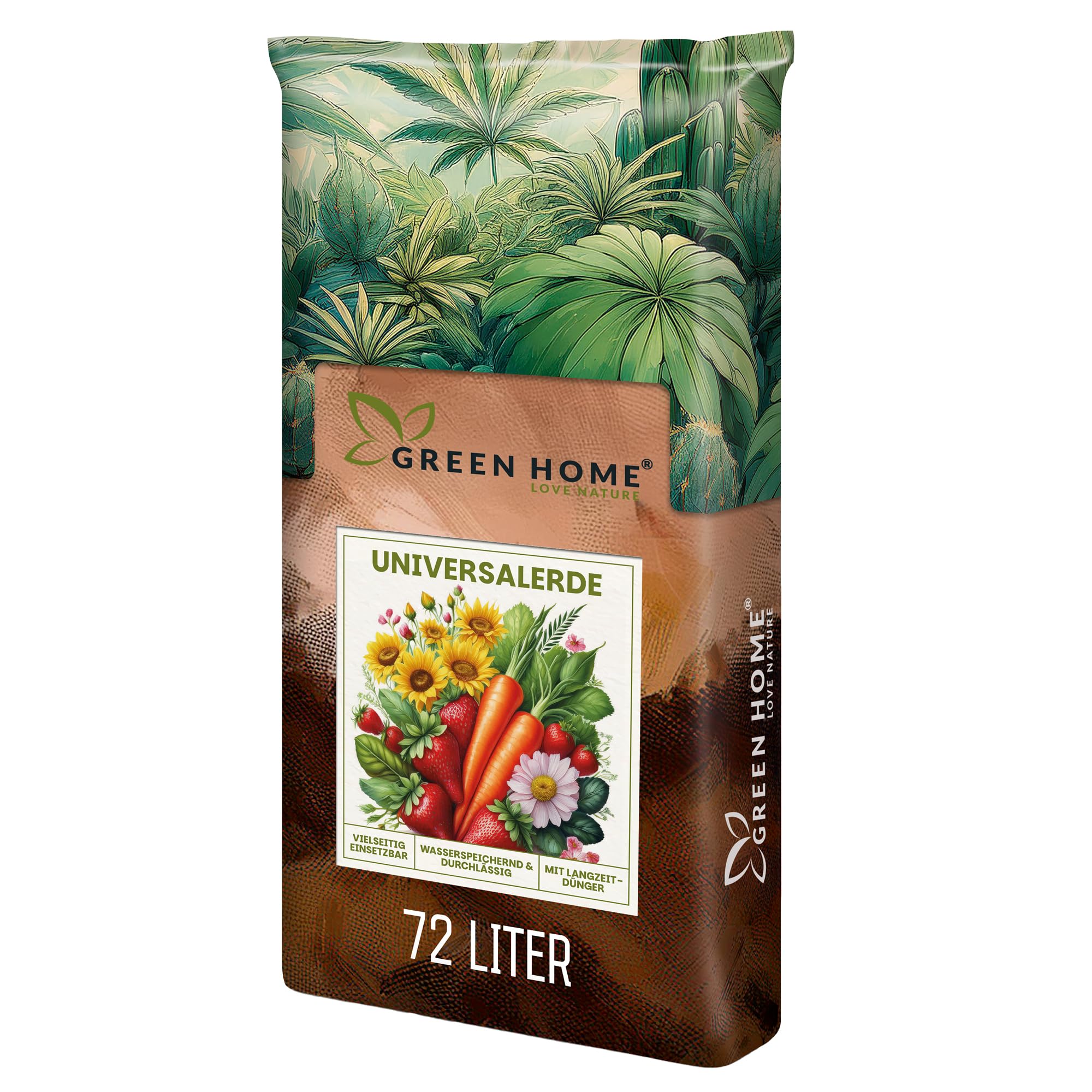 Green Home Universalerde 72L - für Zimmerpflanzen, Balkon und Garten. Strukturstabil mit Perlite und Kokosfaser. Ist als Blumenerde, Tomatenerde, Kräutererde und Erde Gemüsepflanzen geeignet