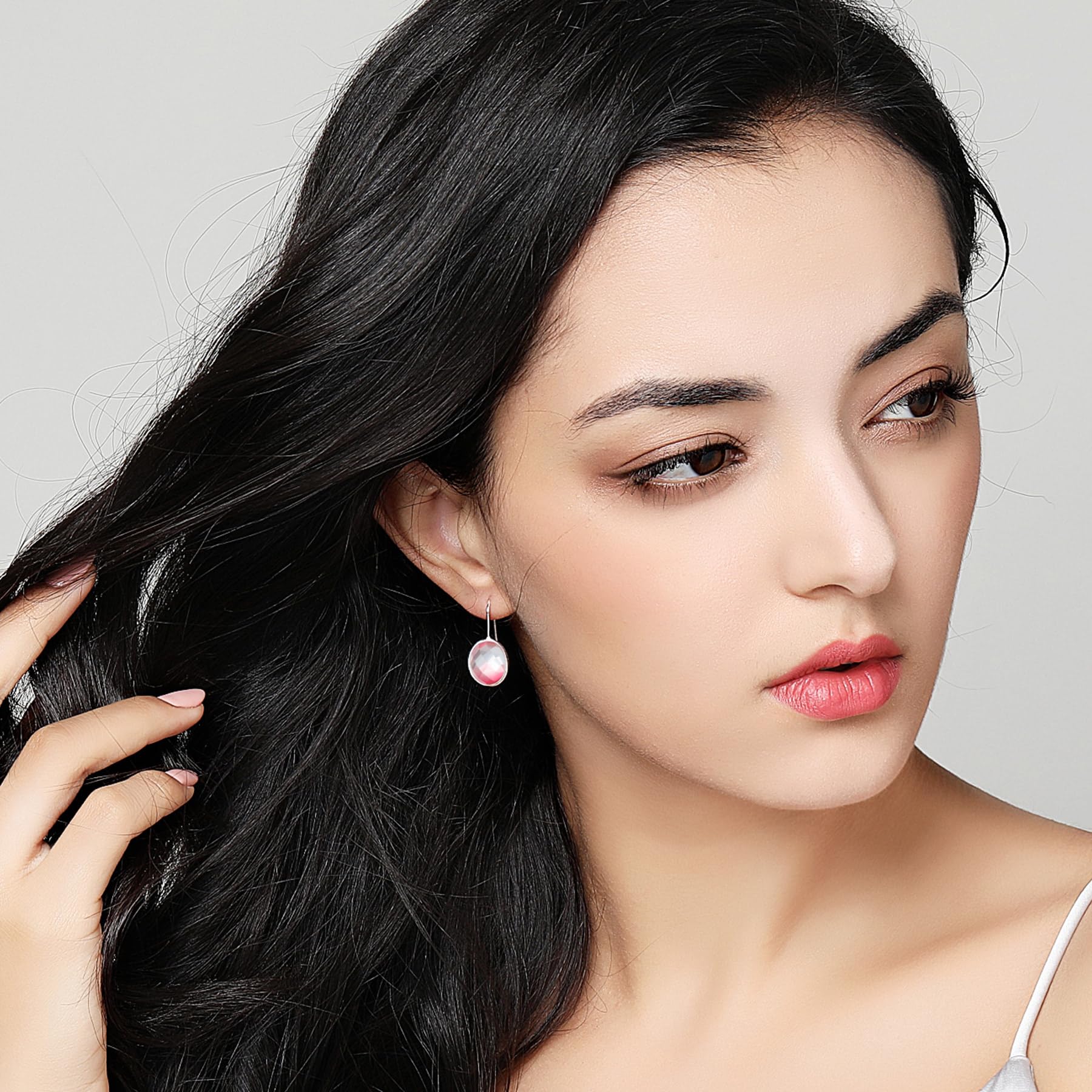 MetJakt Orecchini pendenti da donna in argento 925 con vera pietra naturale e cristalli colorati con glitter che cambiano colore, gioielli da donna, nan, cristallo