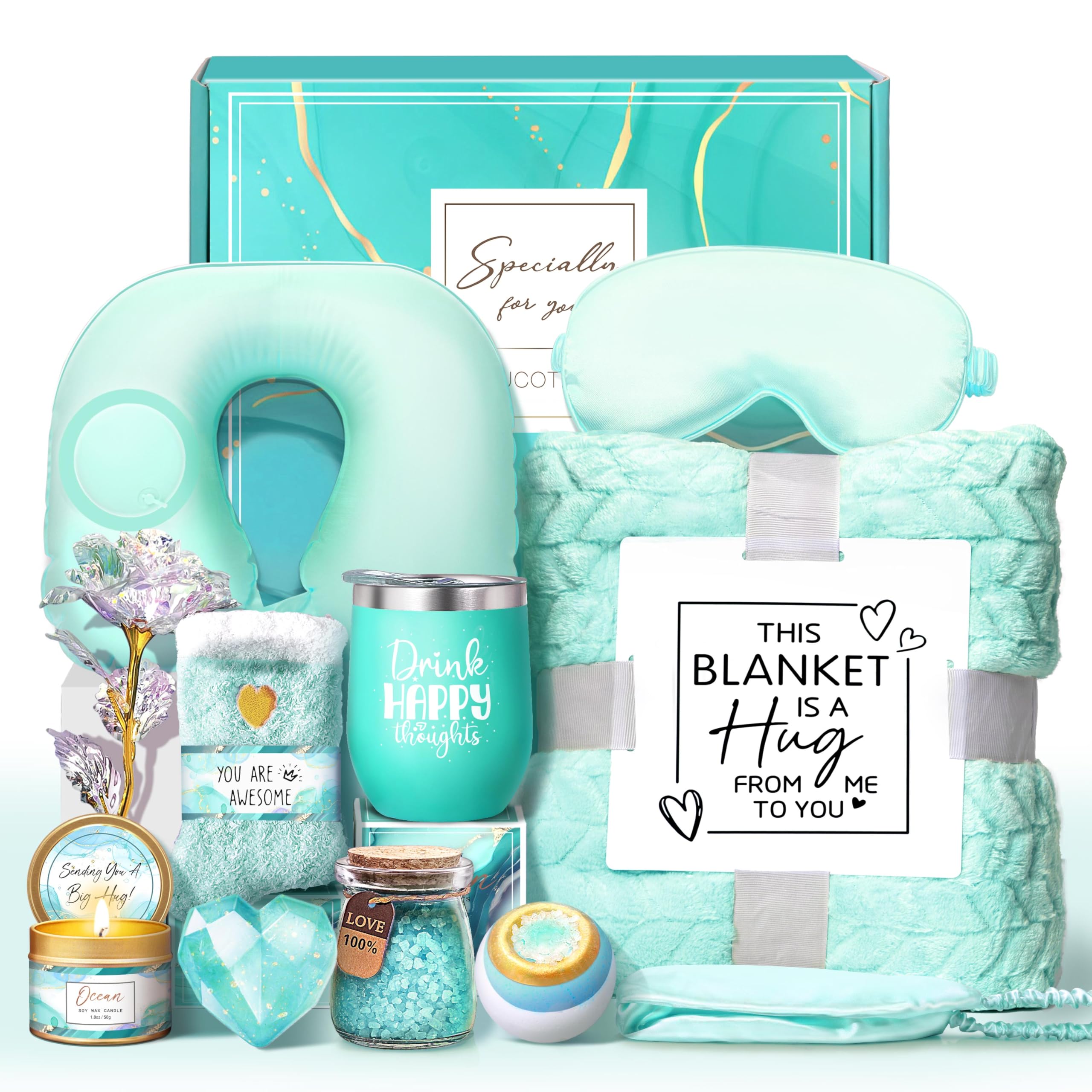 LUCOTIYA Birthday Gifts for Women Self Care Gifts Get Well Soon Gifts,Ocean Relaxing Spa Gift Basket Care Package with Blanket, Idea Thinking of You