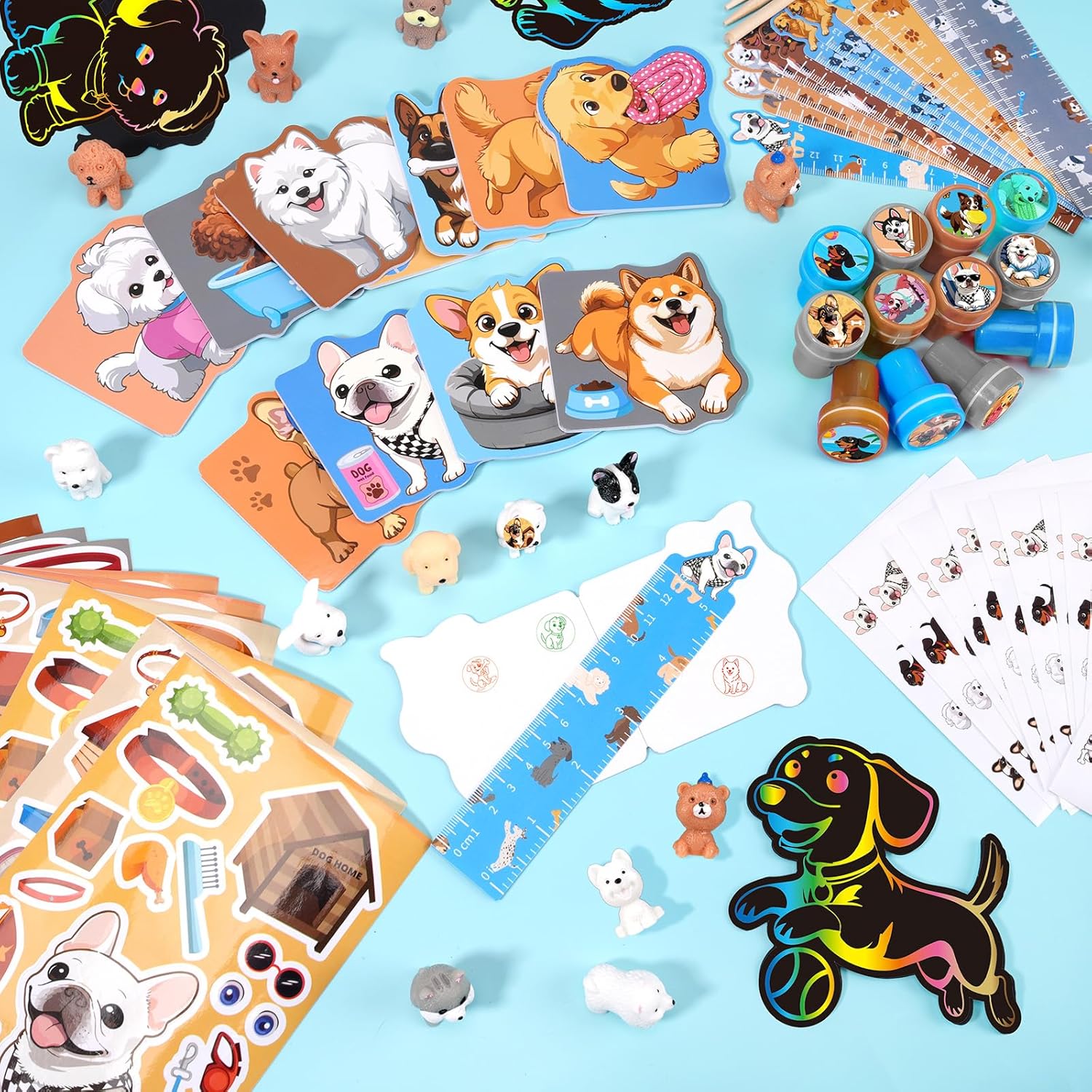 BenLouis 192 Pcs Dog Party Favors Cute Puppy School Stationery Bulk for Kids Classroom Pet Birthday Gift Candy Goodie Bag Fillers Dog Paw Decor Pinata Prize Activity Supplies