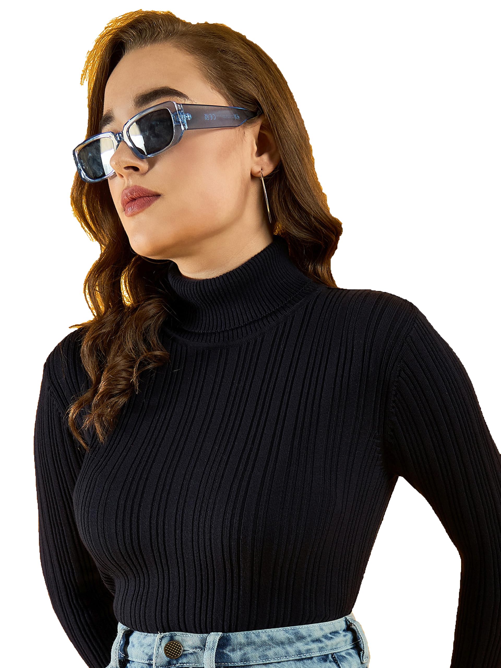 98 north 98 Degree North Women Cotton Self Design High Neck Pullover Has A Full Sleeves and Straight Hem-RG1143-NAVY-picture-32