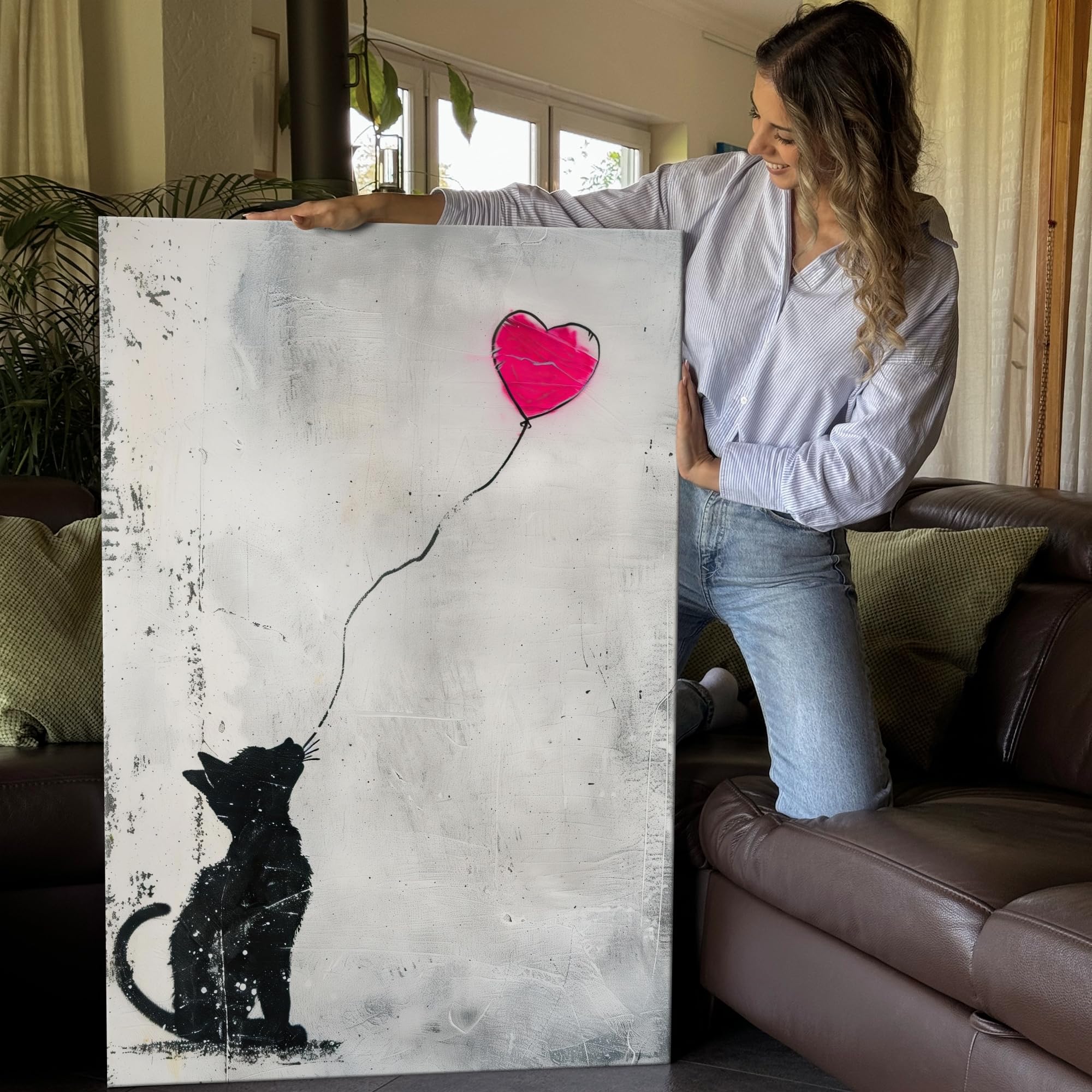 Artmazing | Banksy Katze XXL | Moderne Leinwanddekoration für Wohnzimmer