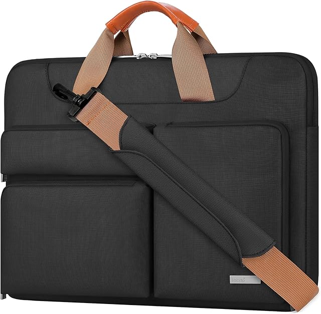 Lacdo 360° Protective Laptop Shoulder Bag Sleeve Case for 15.6 inch ASUS Vivobook/ChromeBook/TUF Gaming, Dell Inspiron 15, HUAWEI MateBook D15, HP Pavilion 15, Acer Aspire 5/Nitro 5, Lenovo V15, Black