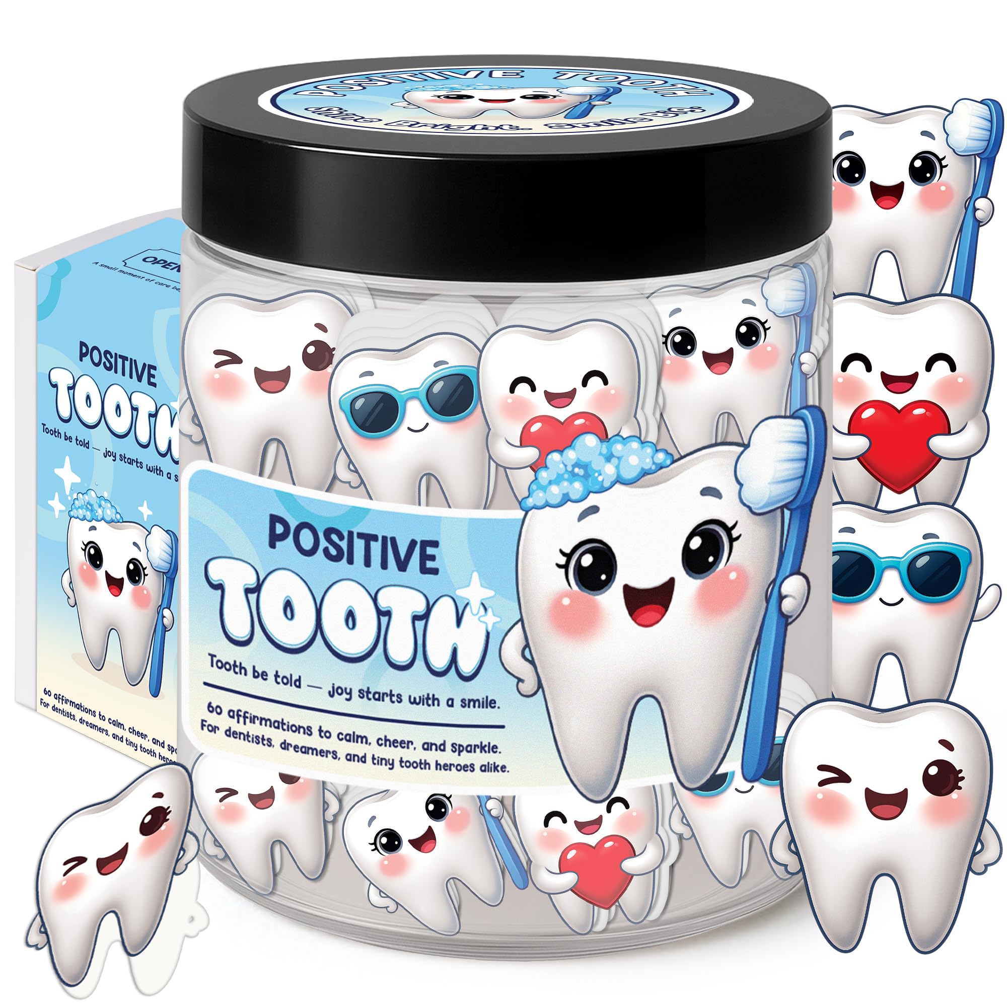 Positive Tooth Jar 60 Affirmation Cards for Women Men Teens Coworkers Dental Assistant Gifts For Dentists Christmas White
