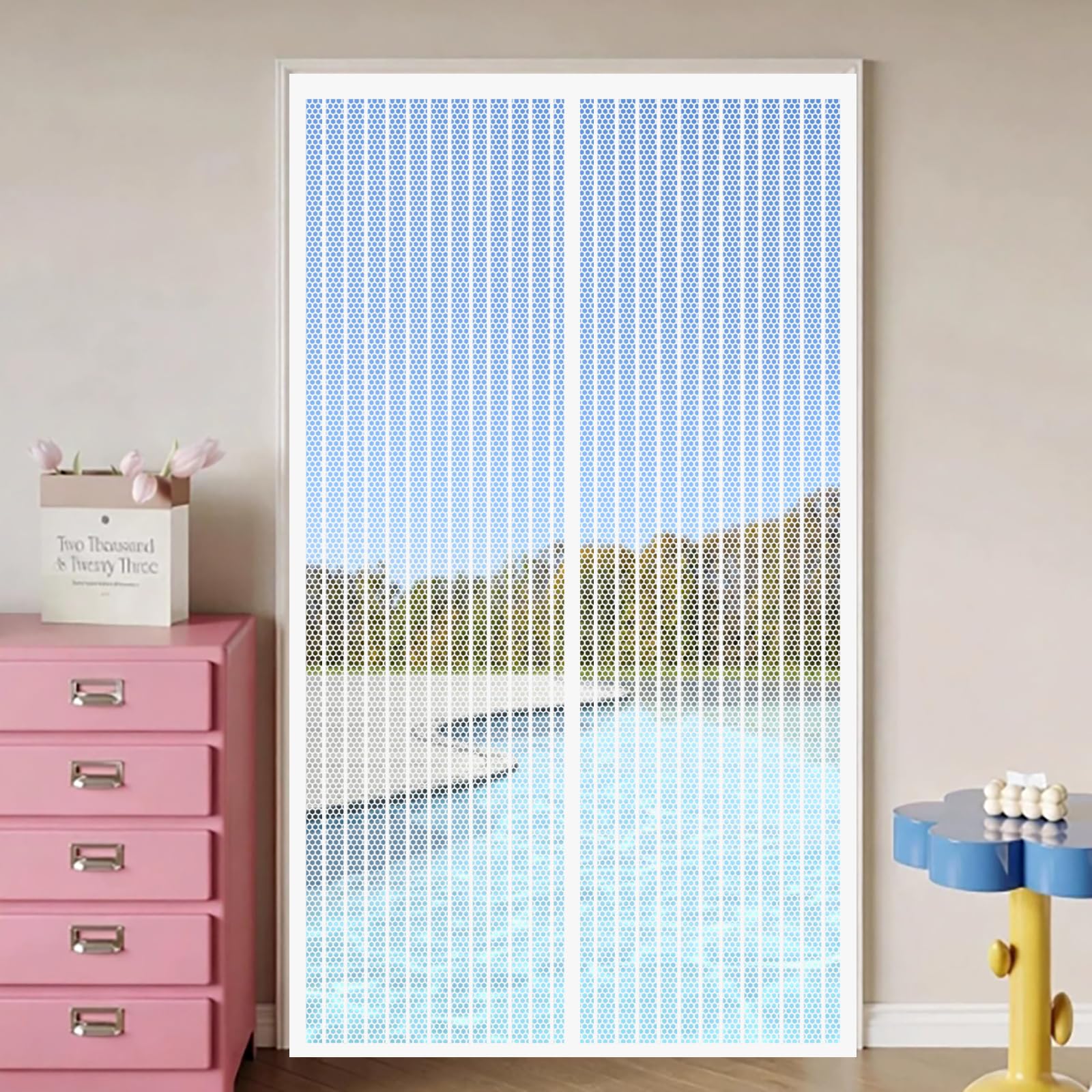 Honqgao White Magnetic Fly Screen Door 114 X 180 Cm Powerful Magnets And Full Frame Magic Tape Insect Protection Door No Drill Installation For Patio French Bedroom, Balcony,